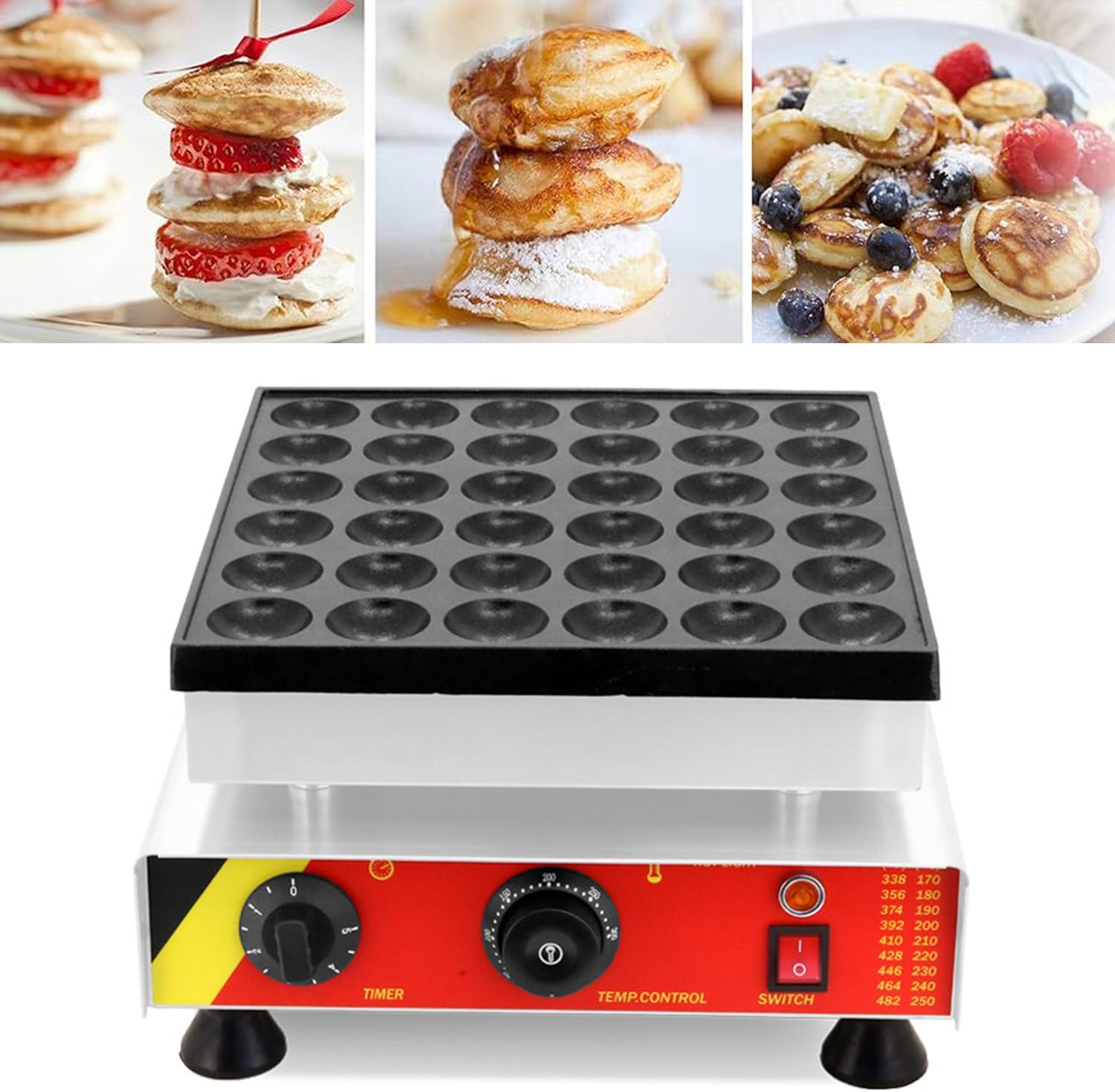 Commercial Pancake Maker Mini Dutch Pancake Baker Maker Electric Dorayaki Maker Muffin Making Machine Grill Non-stick Surface for Bakery Home and Kitchen Restaurant Leisure Snack Bar,50hole,50hole