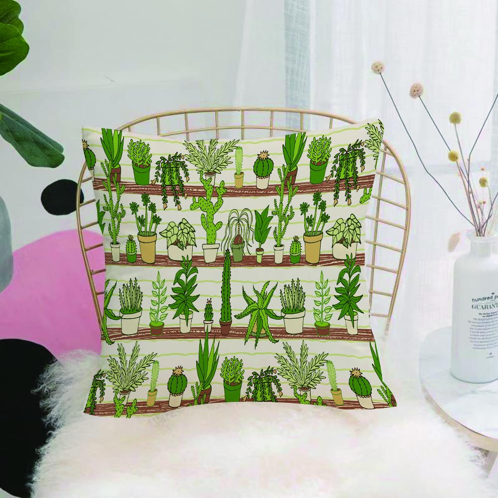 HYOSXW Cushion Cover,Throw Pillow Case Home Decorative for Living Room Bedroom Sofa Chair 16X16 Inch,Hand-painted succulent potted plants, green plant potted plants,Pillowcase 40X40cm