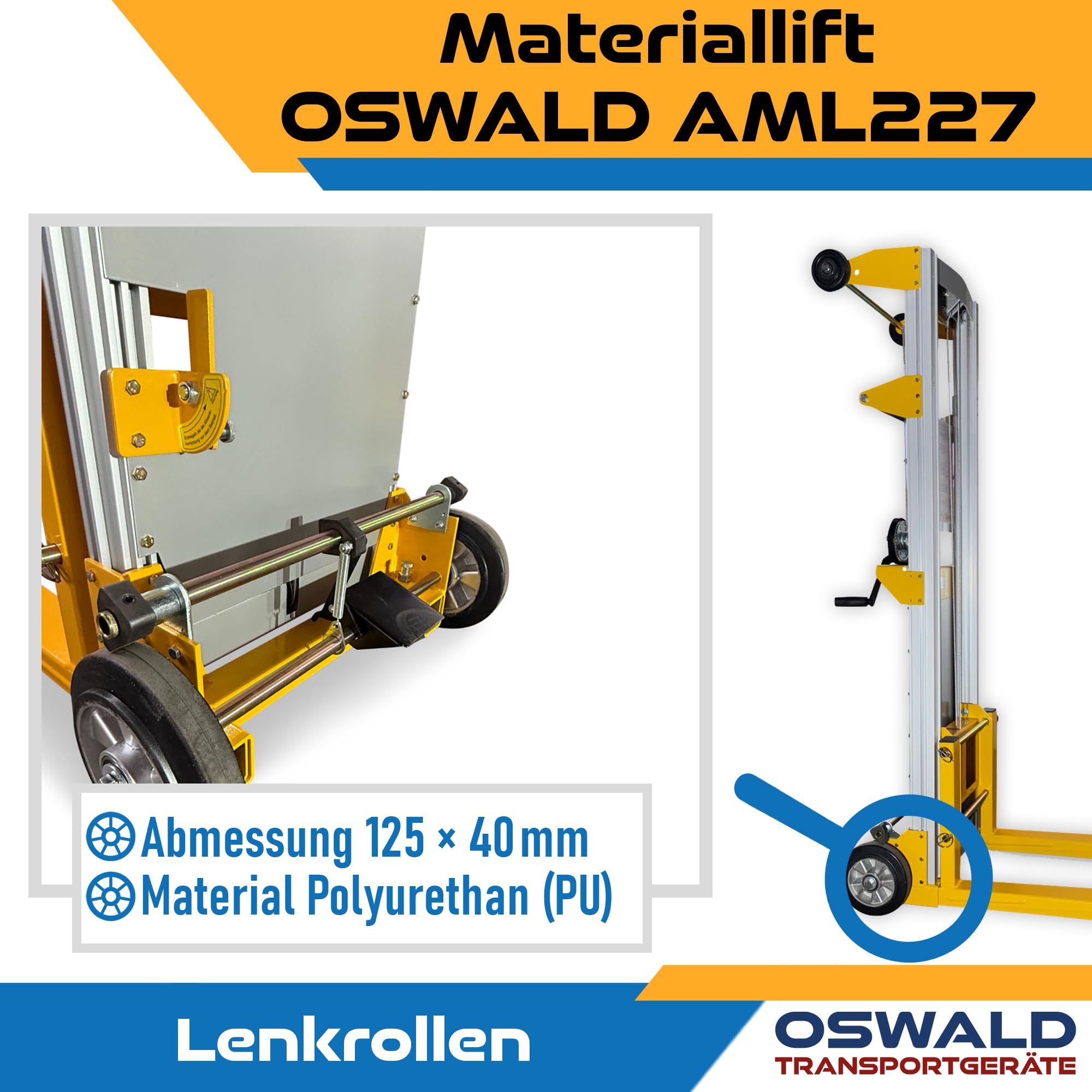 Materiallift AML227 mit Seilwinde - 227 kg Tragkraft - 1.200 mm Hubhöhe - Handstapler