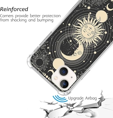 Miniatura 3 de Funda negra con diseño celestial de sol, luna y estrella para iPhone 13, diseño de estrella y sol para niñas, mujeres, niños, hombres, bonita funda