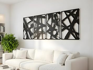 Vailla Black Abstract Wall Art, Wooden Decor for Bedroom Living Room Kitchen Office, Minimalist Line Art, Large Decoration, Modern 3D Textured Sculptures Abstract 3