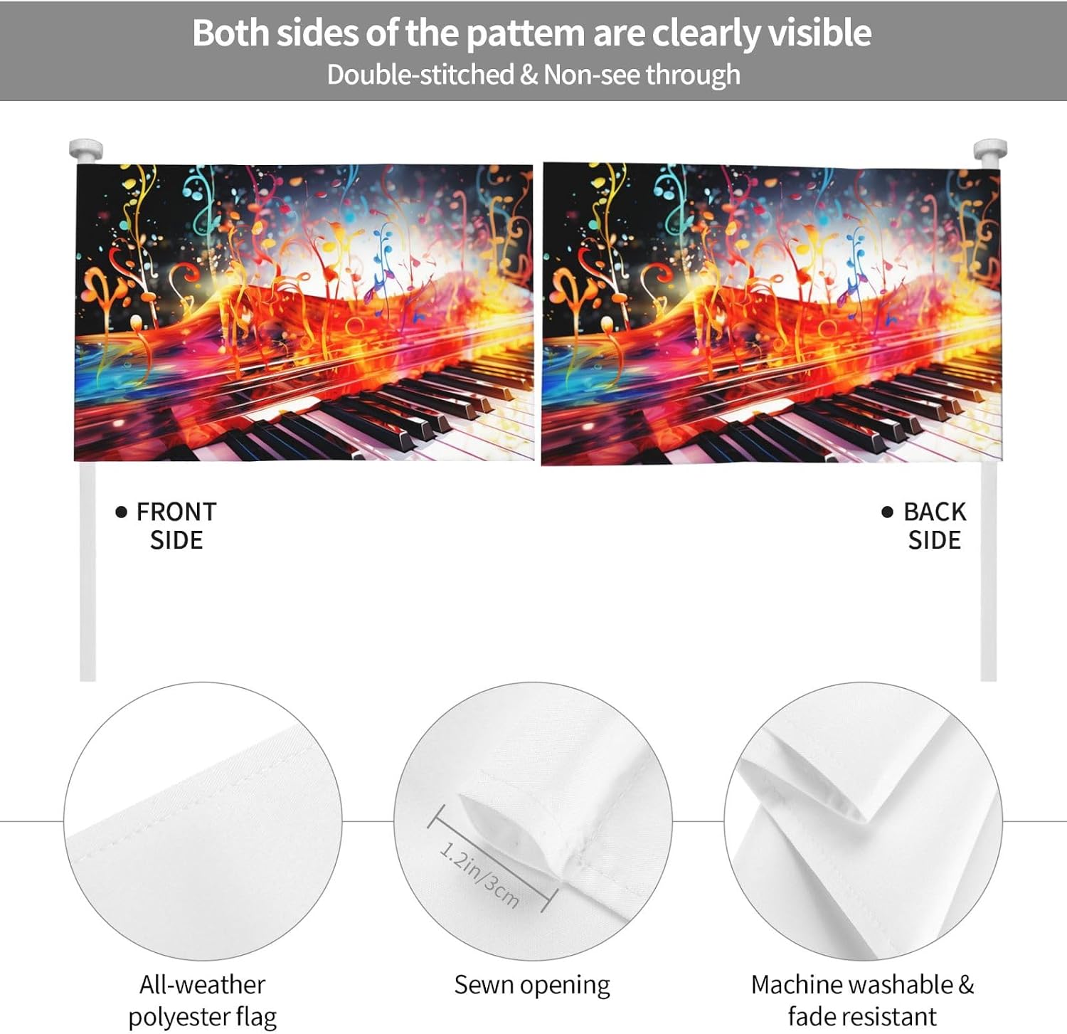 Colorful Piano Keyboard Music Note Small Car Flag No Fade Double Sided Car Window Clip Flag Mini Handheld Flag Banner Personalized Car Vehicle Flag 12"X18" For Car Truck Suv image 3