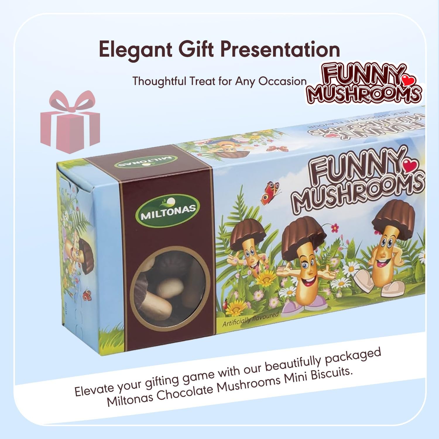 Miltonas Mini Mushroom Shaped Chocolate Cookies - Funny Chocolate Mushrooms with Crunchy Bite-Sized Pieces - Ideal for Weddings, Anniversaries & Birthdays - 3 Pack (150g Each) with Funny Mushroom Sticker