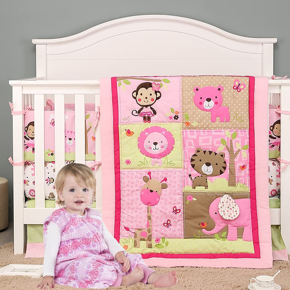 Buy Brandream Pink Elephant Crib Bedding Sets for Baby Girls 3Piece Jungle Nursery Set, Lion