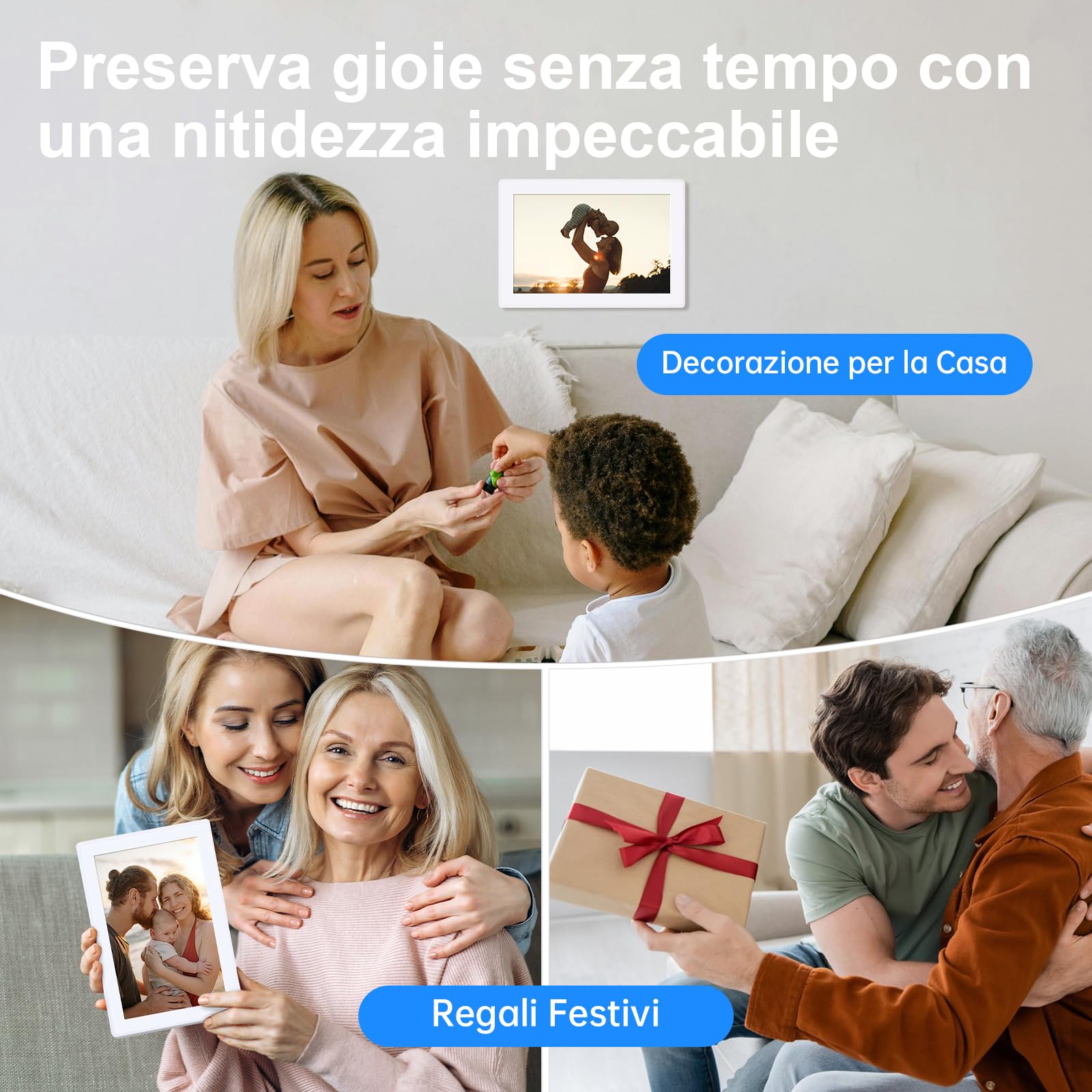 Cornice Digitale Foto, Rollei Smart Frame WiFi 100 10,1 Frameo Portafoto Digitale 32GB 1280x800 Schermo Tattile IPS Condivisione Istantanea di Foto e Video Bianco Cornice-Digitale-Foto-Frameo-WiFi