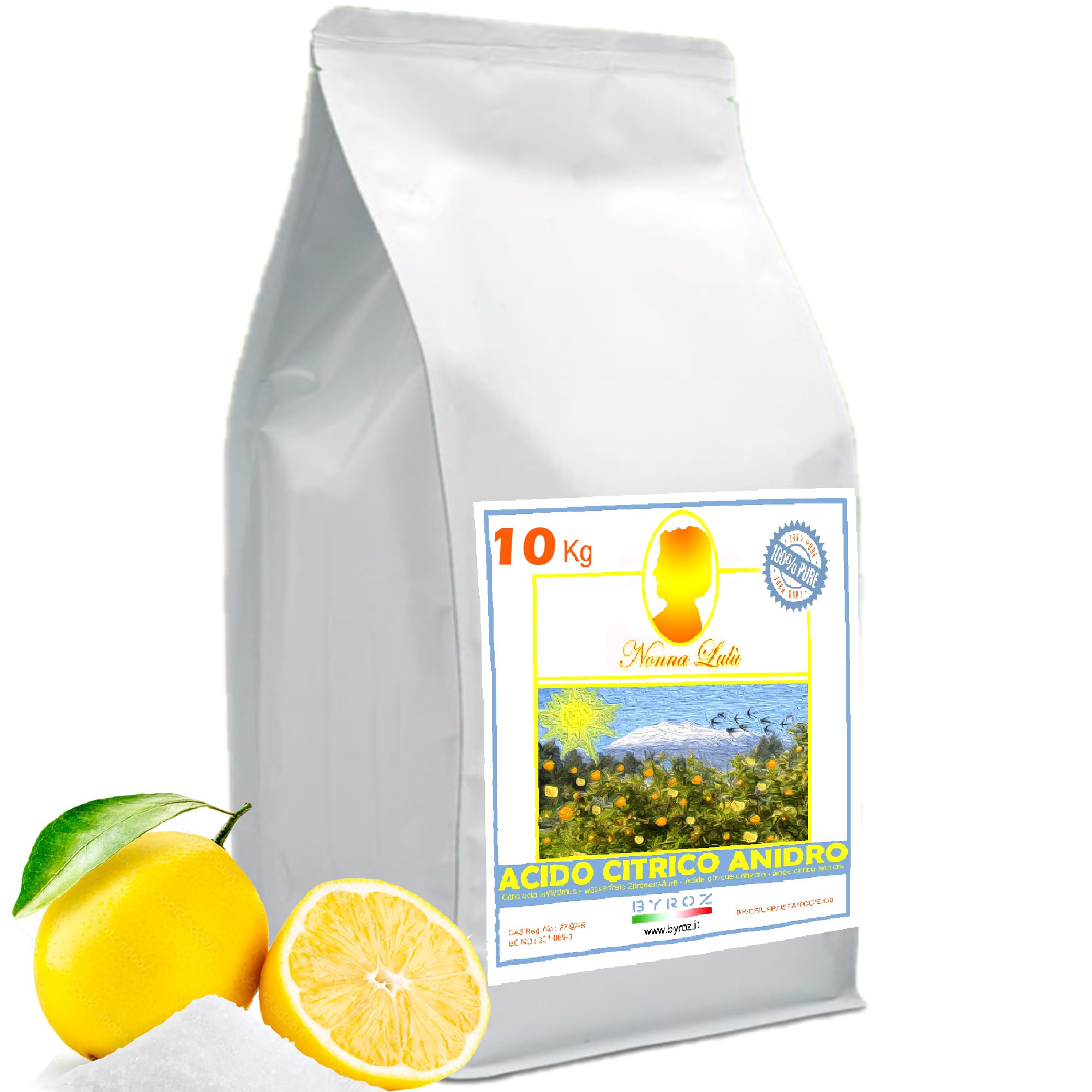 Acido Citrico Per Pulizia Calcare. Biologico, Multiuso, 100% Naturale, Efficace, Ecocompatibile, Sostenibile. Ideale come Anticalcare lavatrice e Brillantante. Acido citrico alimentare – 10 Kg