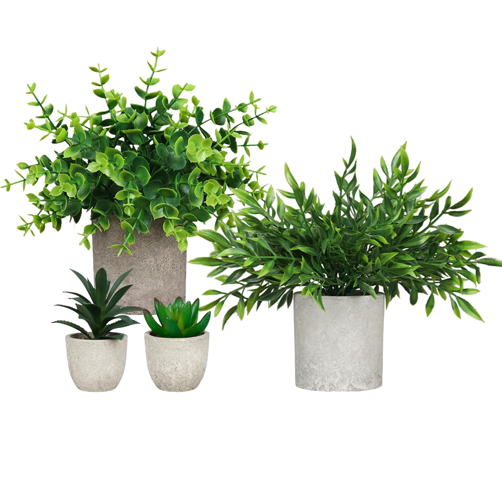 OSQI4 Set Artificial Plants Indoor in Pots Plastic Potted, Eucalyptus, Rosemary, Small Fake Succulents Faux Plants Decorative Home Accessories for Office Kitchen Room Decor(style 1)