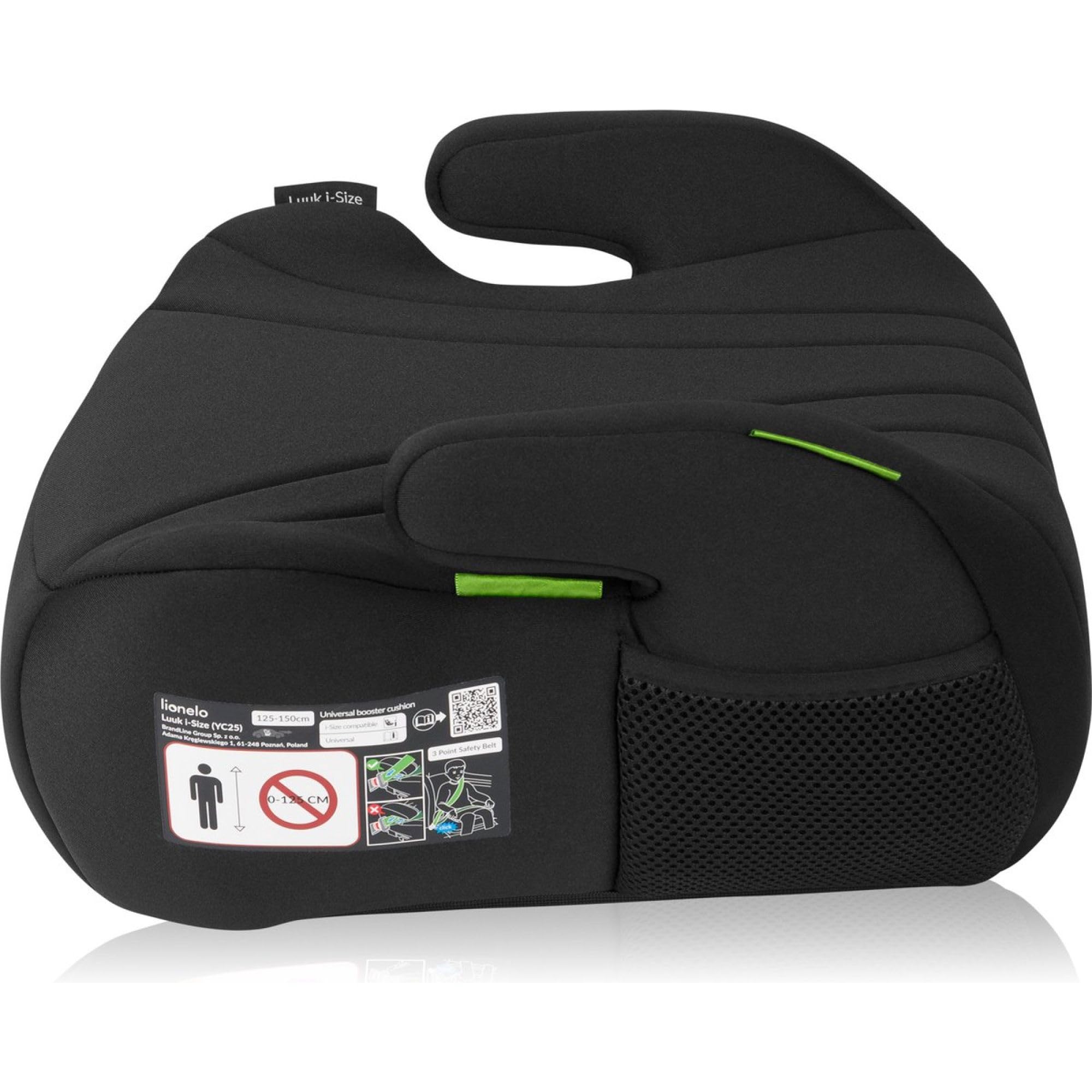 LIONELO LUUK i-Size Rehausseur Siège Auto pour Enfants de 22 à 36 kg / 125 à 150 cm, Groupes 2 et 3, Siège et Accoudoirs Confortables, Housse Amovible (Noir) | 22 à 36 kg, groupe 2 et 3, assise et accoudoirs confortables, housse amovible noire