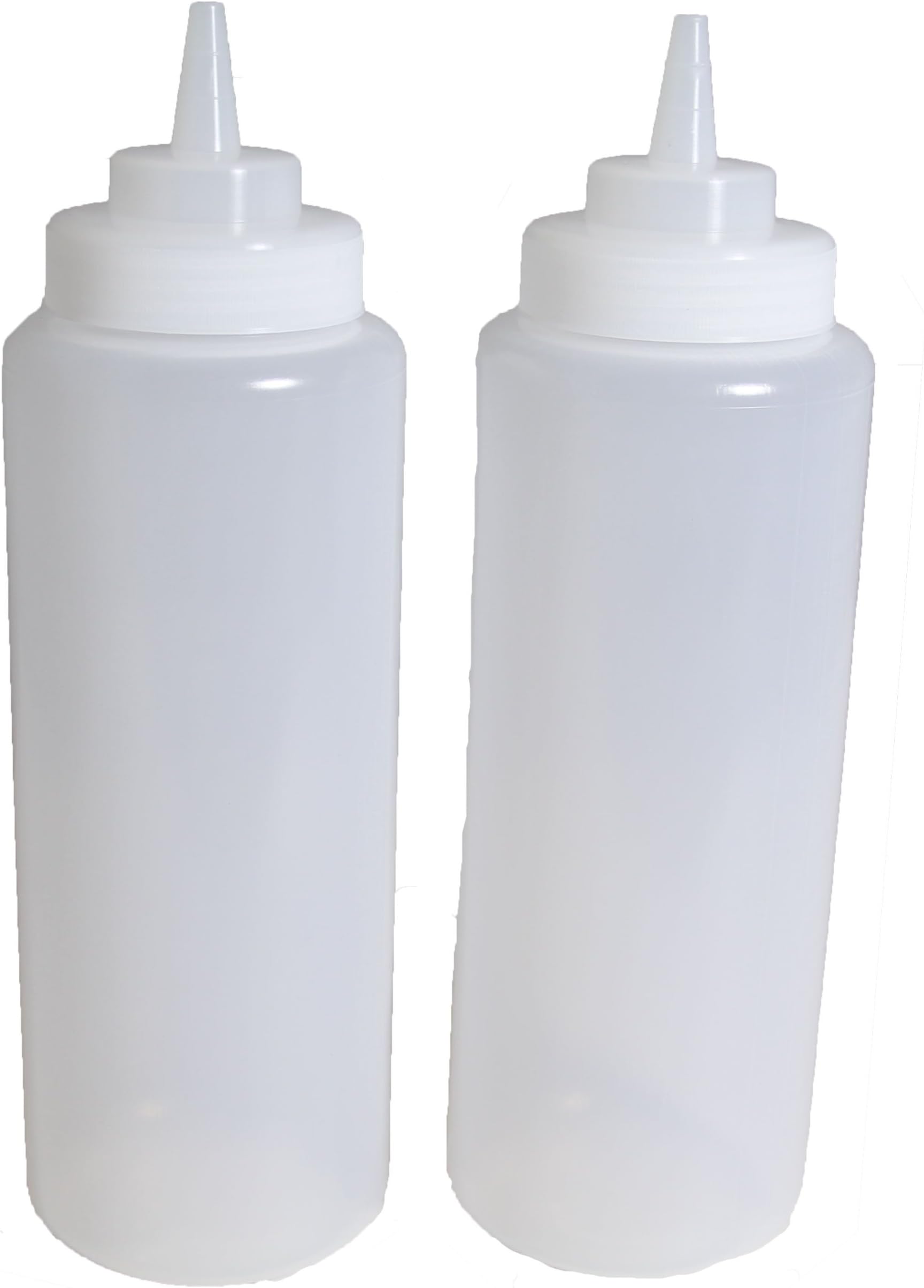 SET of 3, 32 Oz. (Ounce) Large Clear Squeeze Bottle, Condiment Squeeze Bottle, Open-tip, Wide Screw-on Spout, Polyethylene Durable Plastic, Diner Style.