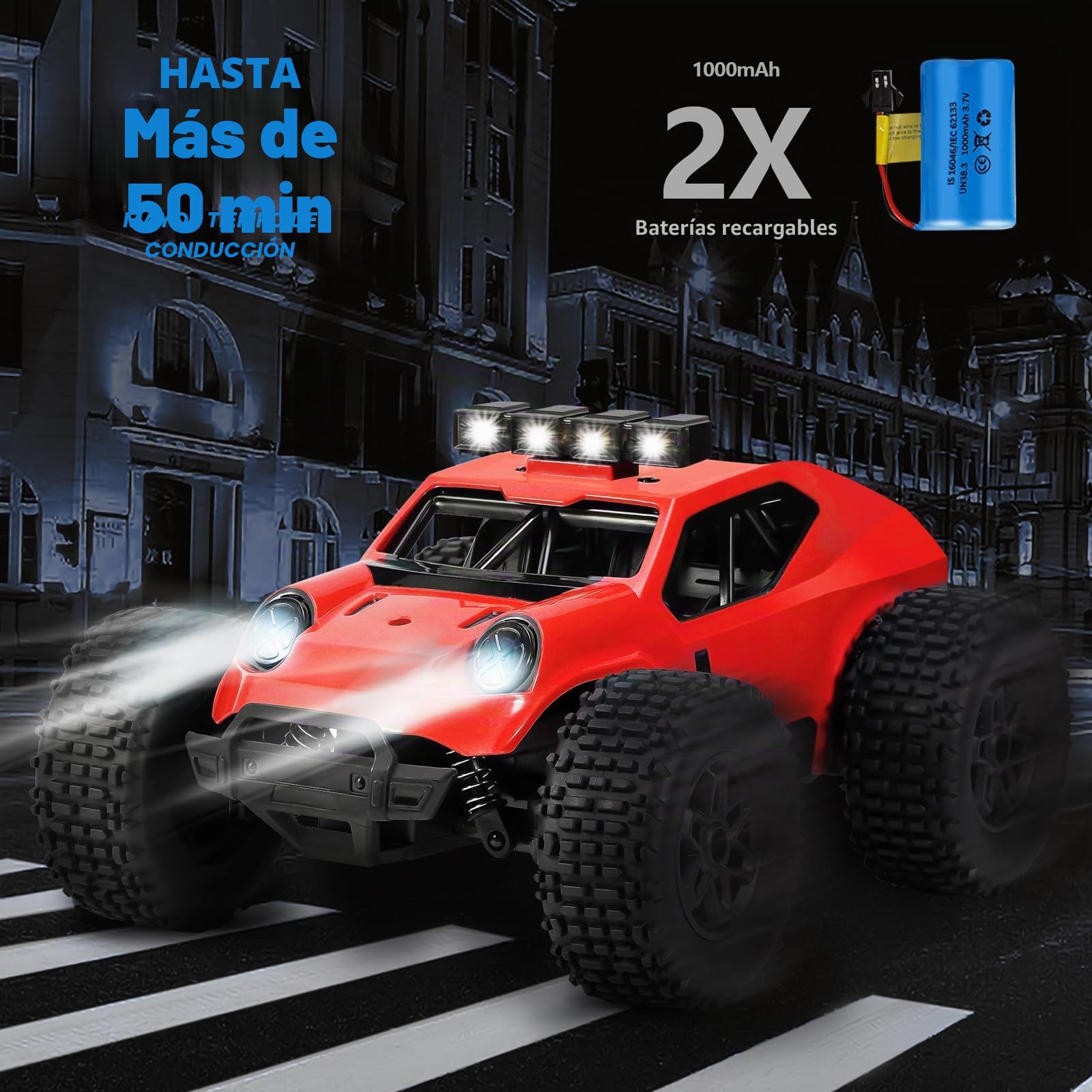 Kizeefun Coche teledirigido, 2,4 GHz 1/20 RC Auto Todoterreno 20 km/h Todos los terrenos, Juguete eléctrico, Coche Todoterreno RC con 2 baterías de reproducción y Faros LED Regalo Pascua para niños