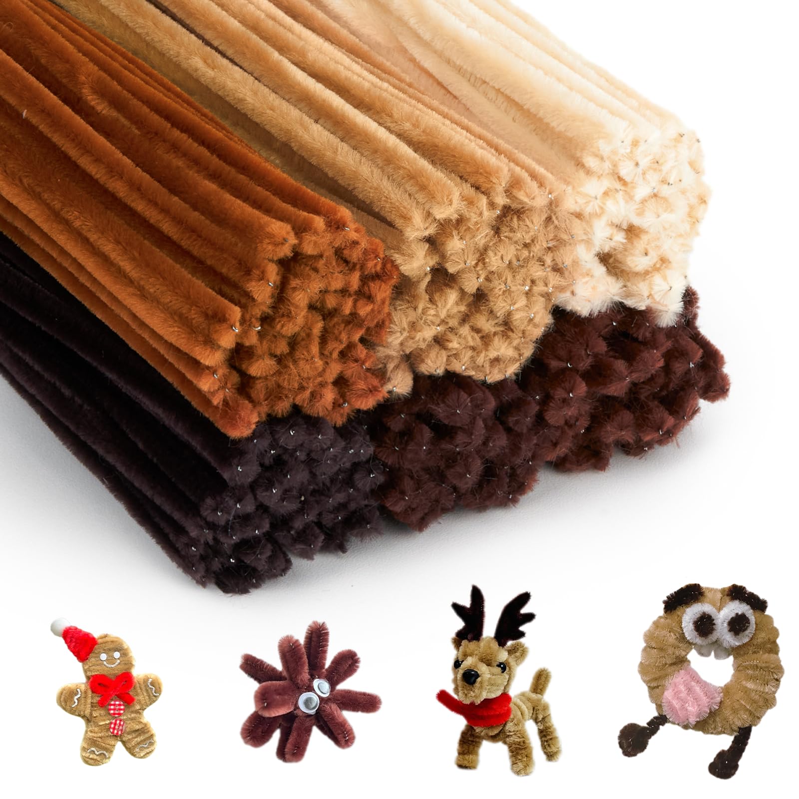 BULANGDE 300 Brown Pipe Cleaners for Craft Flowers, Coloured Pipe Cleaner 12" Long 8mm Thick, Chenille Stems, Fuzzy Wires for Crafts,DIY,Classroom,Festival,Party Decorations(Gradient Brown) - Image 4