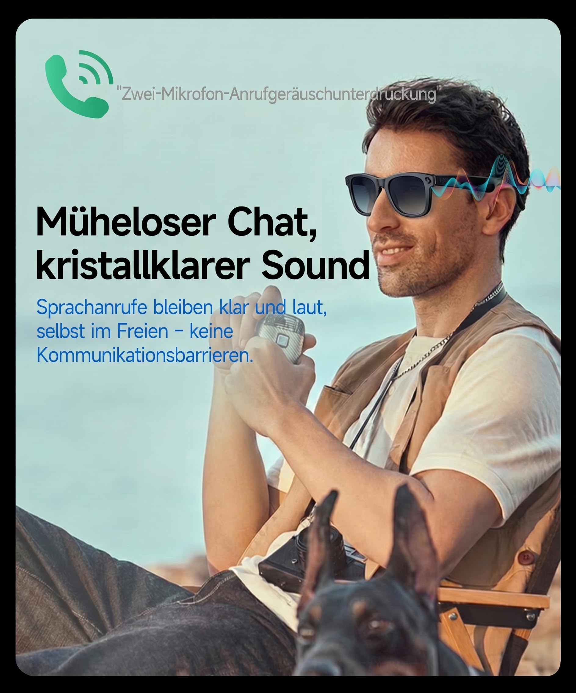 Smart Glasses con AI & Bluetooth, assistente vocale ChatGPT, protezione UV, Wi-Fi, traduzione in tempo reale in 89 lingue, fotocamera 2K, audio aperto, IP65 impermeabile, identificazione degli oggetti