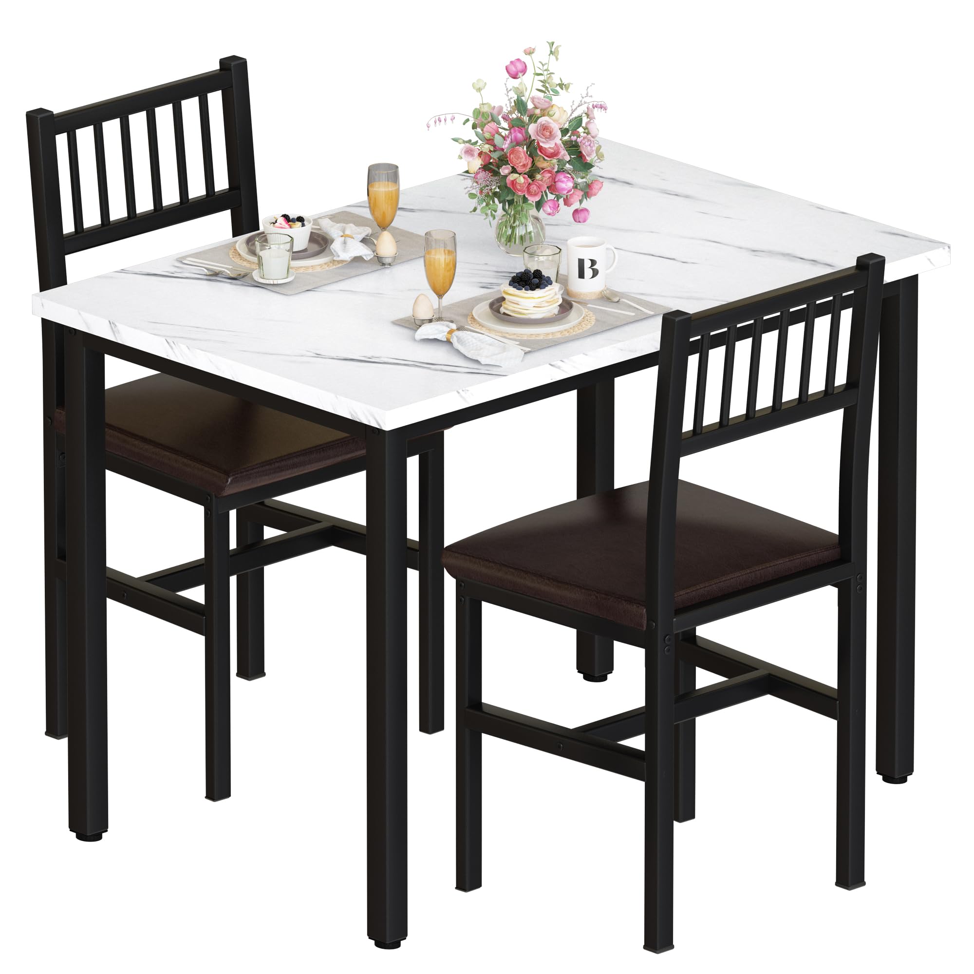 AWQM 3 Piece Dining Table Set for 2, Small Kitchen Table Set for 2 with Chairs,Wood Breakfast Nook Table and Chairs Set of 2,Dinette Set for Small