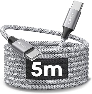 etguuds Extra Long USB C to USB C Cable 5M, 60W Fast Charging Type C to Type C Charge Lead Compatible with Samsung Galaxy S23/S22/S21/S20 Ultra, Note 20/10 A70 71 A72 A80, Pixel 7 6 Pro - Grey