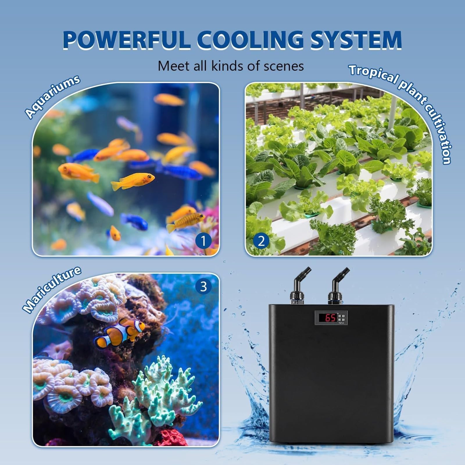 Système de refroidissement d'eau pour aquarium avec pompe et filtres pour aquariums et hydroponie, idéal pour les axolotls, les récifs coralliens, solution de refroidissement efficace