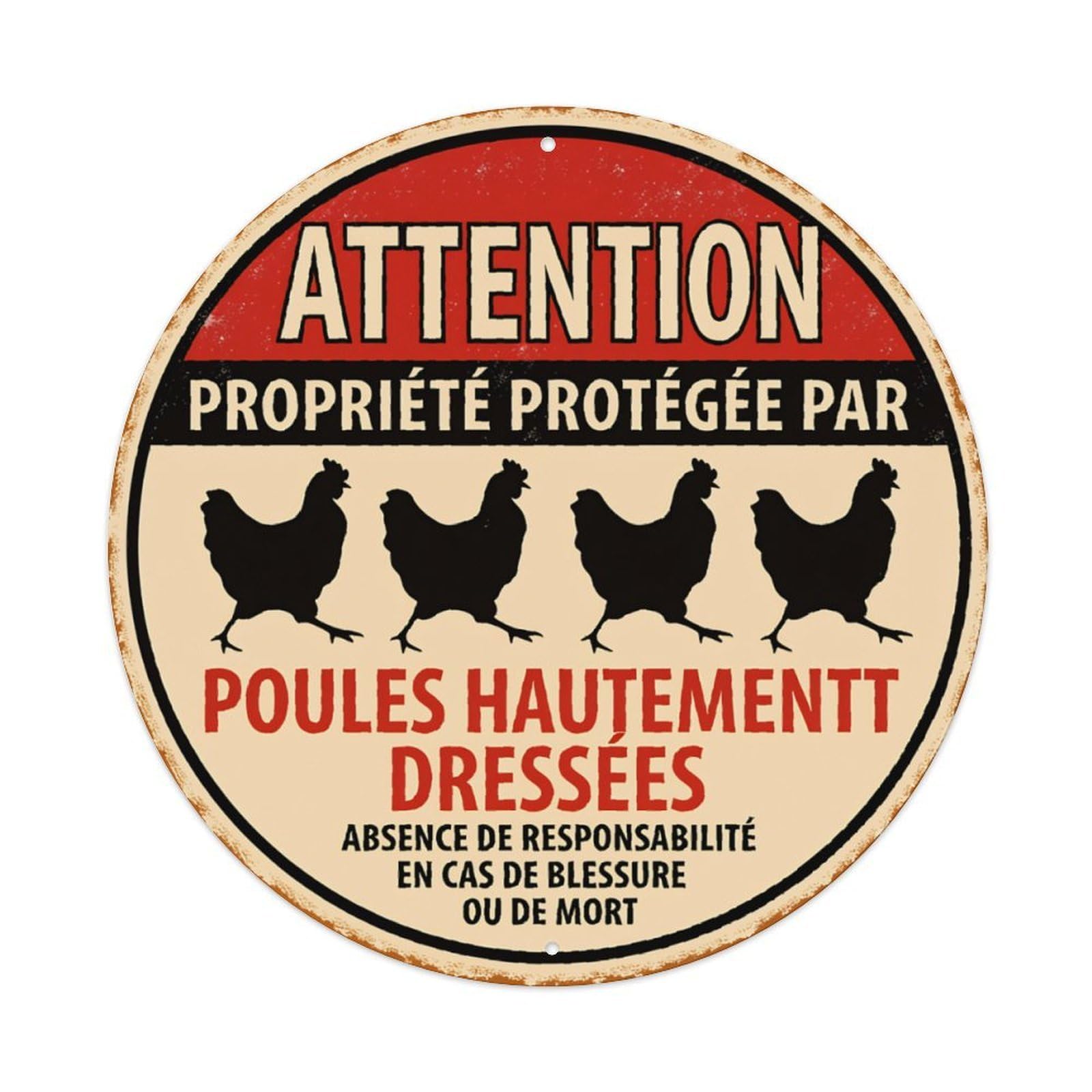 French Chicken Warning Aluminium Sign 20x20cm