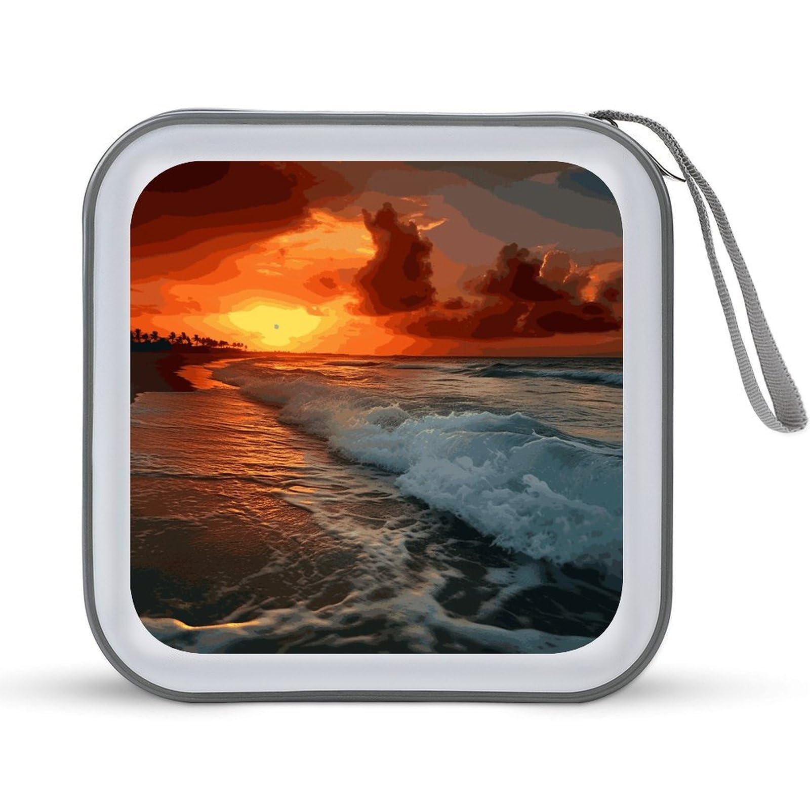VstaDank The Beach Sunset CD Case with Hand Strap Lightweight DVD Wallet Holder 40 Capacity CD/DVD Case Wallet Protective CD Wallet CD/DVD Portable Storage Binder for Car Home Office
