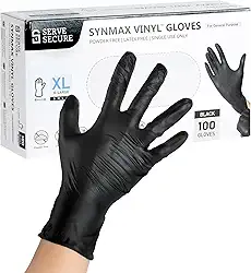 Restaurantware Serve Luvas Extra Grandes Seguras, 100 Luvas Descartáveis - Não Contém Pó e Látex, Multiuso, Luvas Pretas de Vinil para Preparação de Alimentos, Ideal para Cozinhar, Limpar e Mais