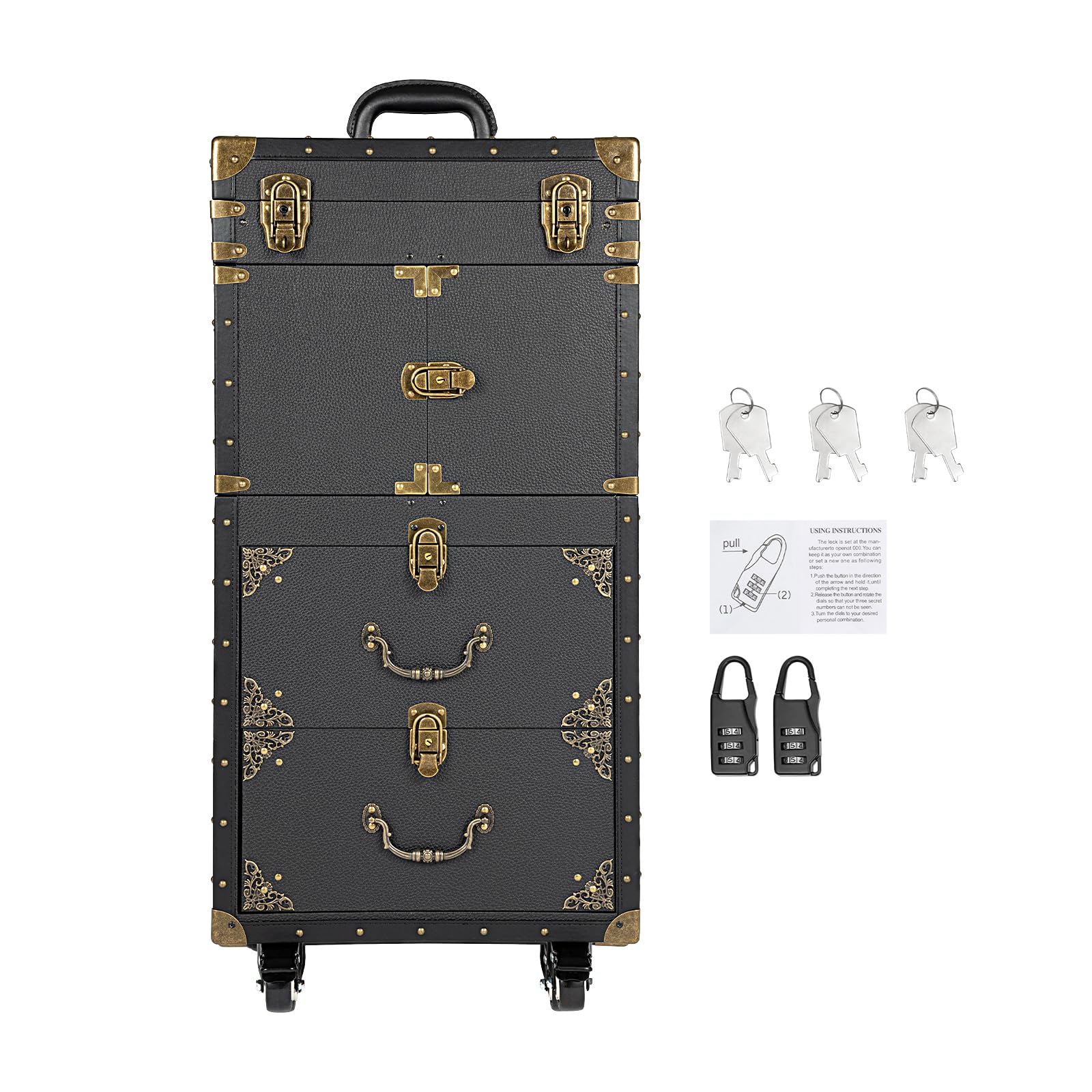 YUMIONB Hairdressing Case, Free Standing Hairdressing Case Travel Case Rolling Hairdressing Case Professional Hairdressing Case with Combination Locks and Wheels for Beauty Salons, Outdoor Work
