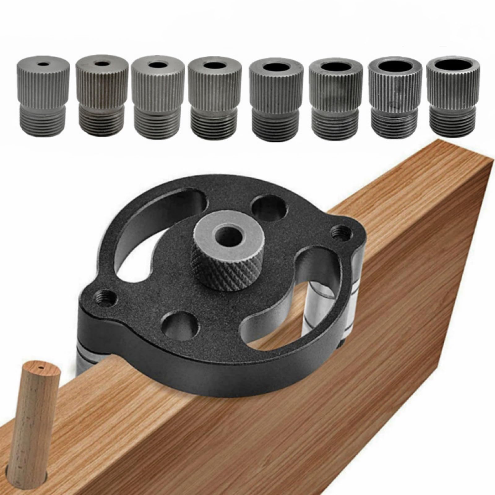 Posicionador de perforación para agujeros rectos Guía para taladro Espiga para madera Posicionador de perforación Posicionador con medidas 3/4/5/6/7/8/9/10mm para madera maciza, madera dura