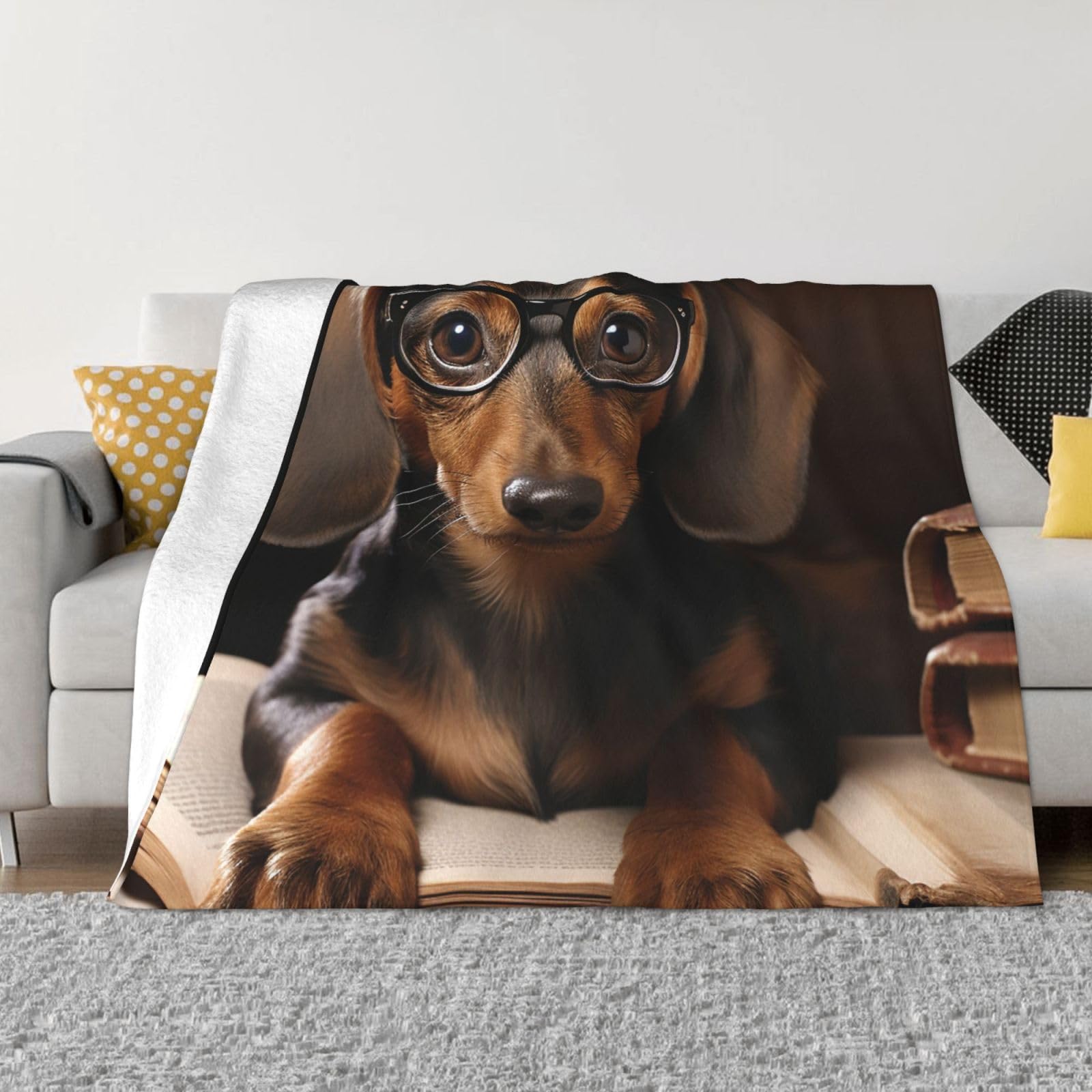 KLOPH Dachshund Book Throw Blanket 60"x50" Flannel Fluffy Warm Blanket for Couch, Reversible Plush Blankets for Bed, Comfy Fuzzy Blanket for Sofa, Plush Lightweight-Blankets for All Season