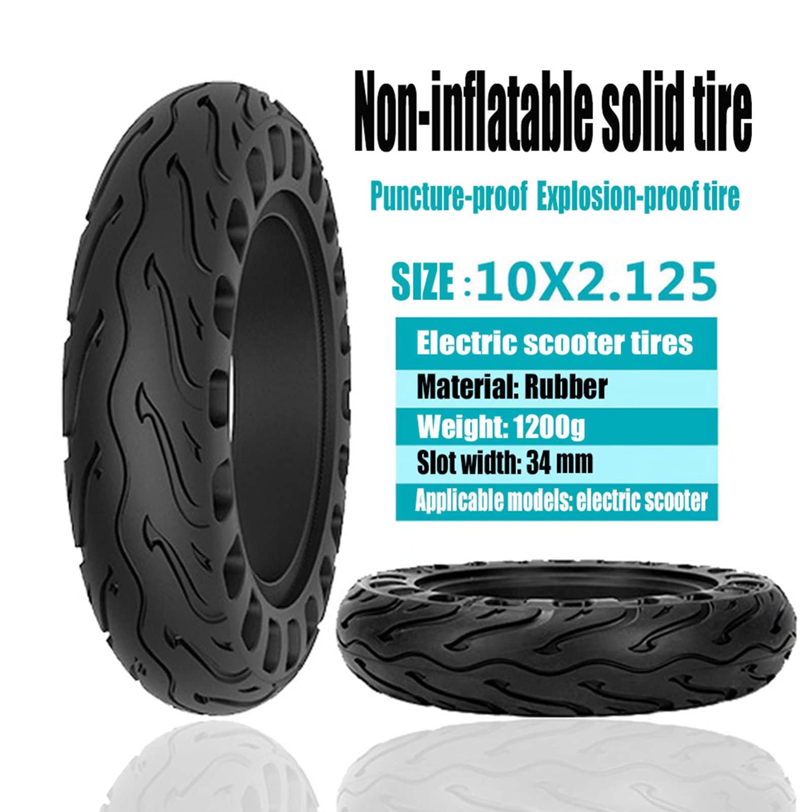 Pneu Plein 10x2.125 Trottinette électrique Pneu Solide, Pneu Trotinette Electrique Conception en Nid Dabeille Durables épais Anti-Dérapant Pneu Solide sans Chambre, Remplacement Pneu 2 Pcs