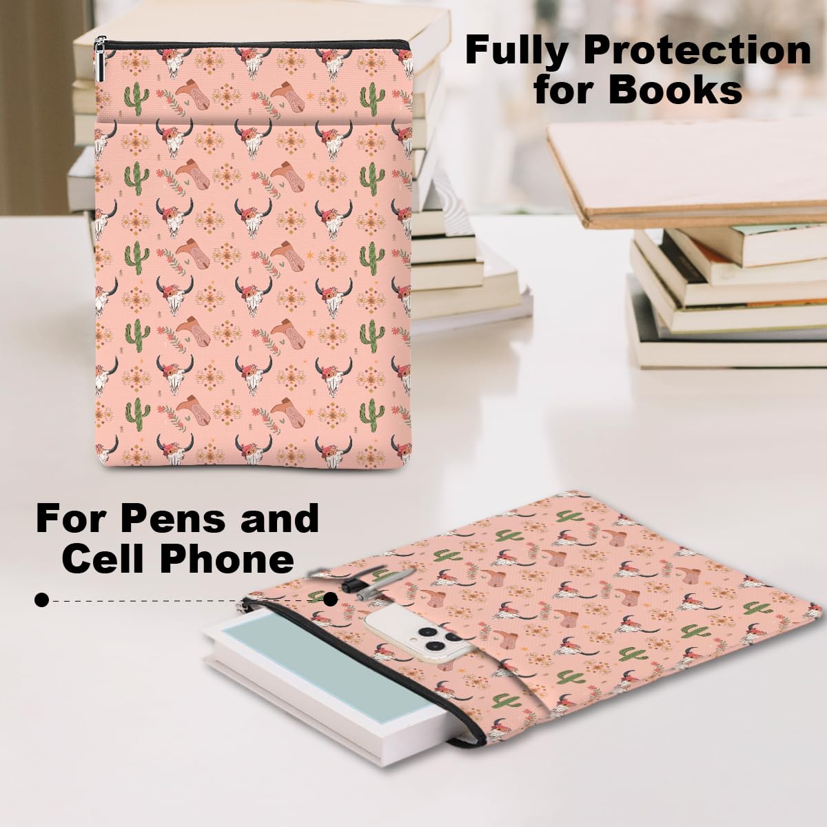 Book Sleeve Pouch Funny Western Book Sleeve Book Cover Cow Print