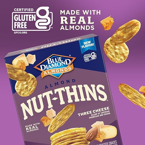 Miniatura 3 de Blue Diamond Almonds Nut Thins, galletas de queso cheddar sin gluten y tres quesos, caja de 4.25 onzas