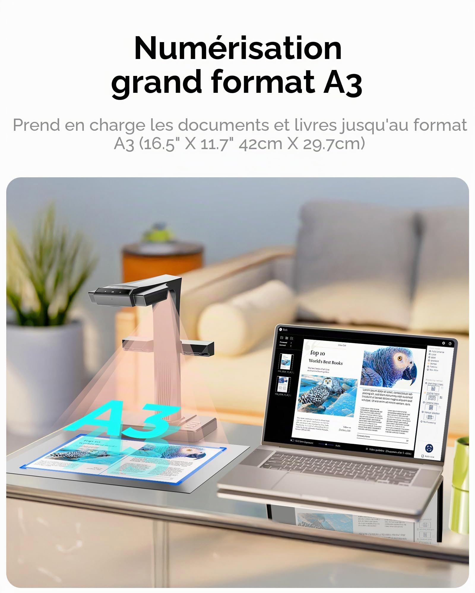 CZUR ET Max Scanner de Livres Pro 38MP, Caméra Document USB Haute Vitesse, Redressement Laser, OCR 180+ Langues, Capture Format A3, Compatible HDMI, pour Windows&Mac&Linux
