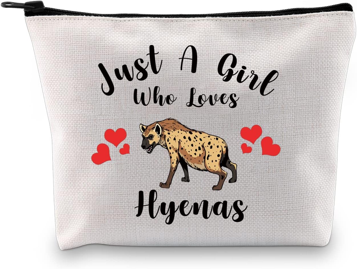 Hyena Gift Who Loves Hyenas Makeup Bag Hyena Lover Cosmetic Bag Hyena Themed Gift Hyenas Fan Gift Animal Lover Zipper Travel Bag, Who Loves Hyenas White Bag
