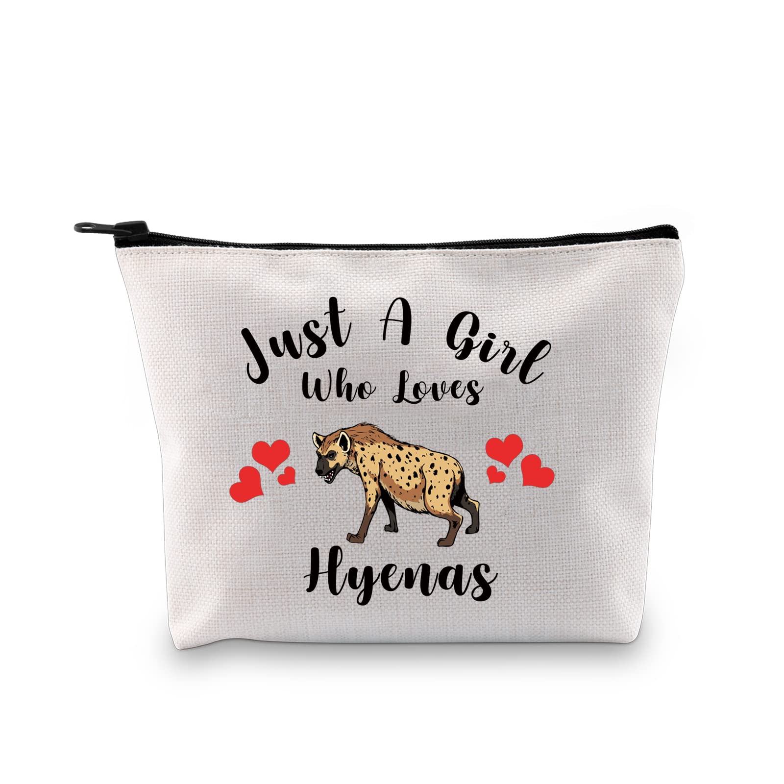 G2TUPHyena Gift Who Loves Hyenas Makeup Bag Hyena Lover Cosmetic Bag Hyena Themed Gift Hyenas Fan Gift Animal Lover Zipper Travel Bag, Who Loves Hyenas White Bag