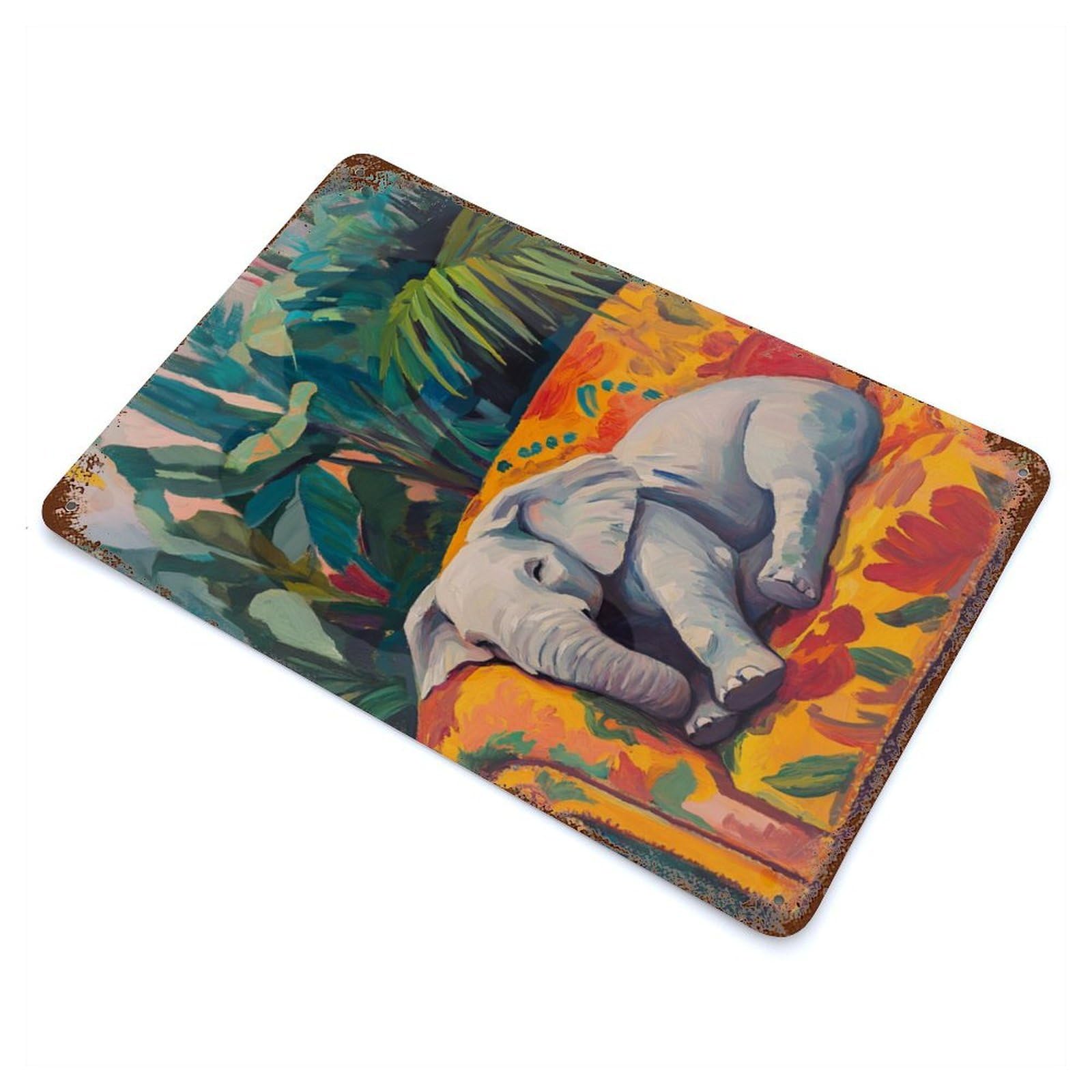 Elephant Napping on A Couch Vintage Rust Metal Sign 11.8"x7.9", for Basement, Hobby Room And Garage Decor, Farmhouse Wall Decor