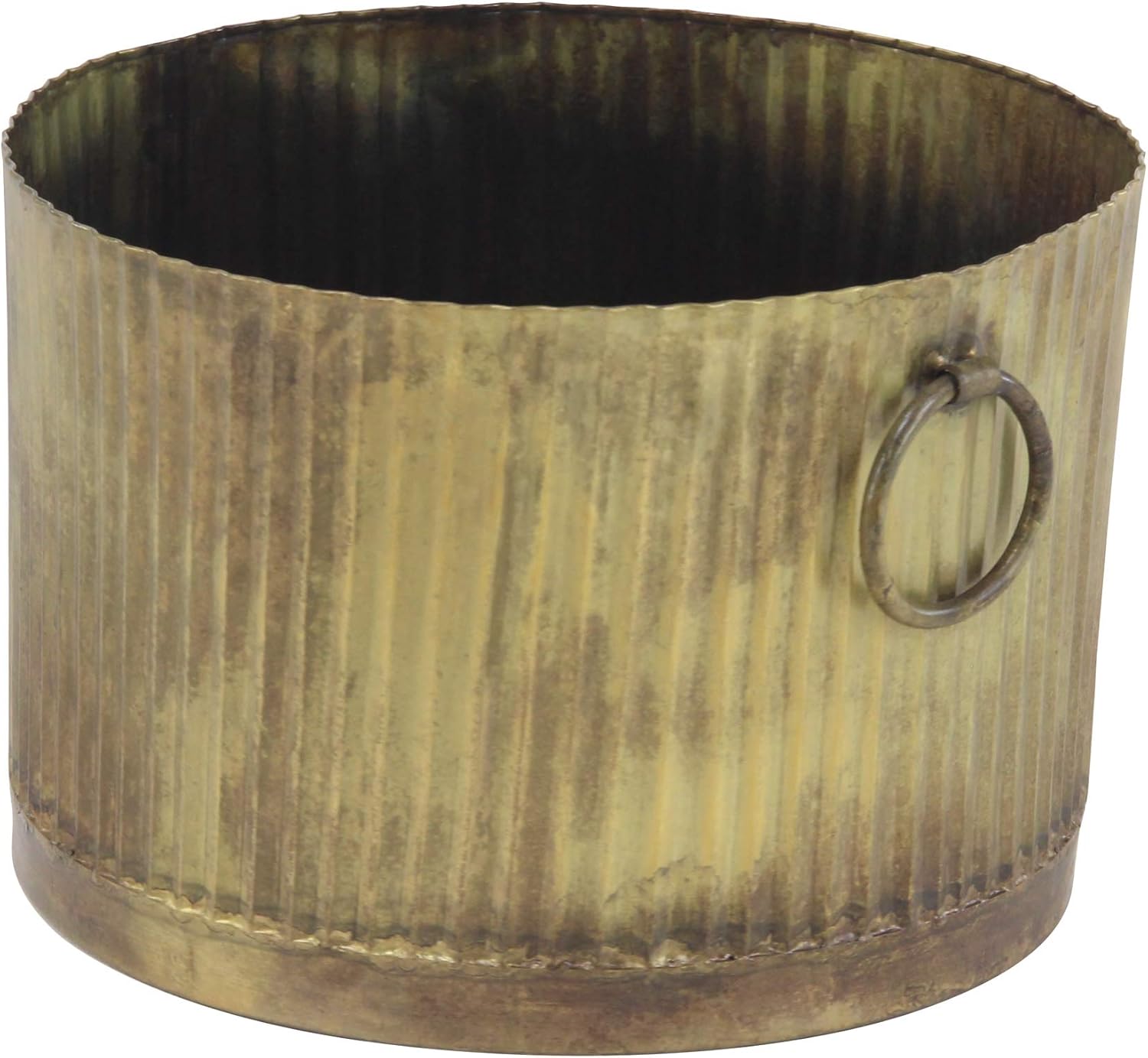 Deco 79 29350 Industrial Round Corrugated Metal Planters, 14" W x 10" H, Brass Gold