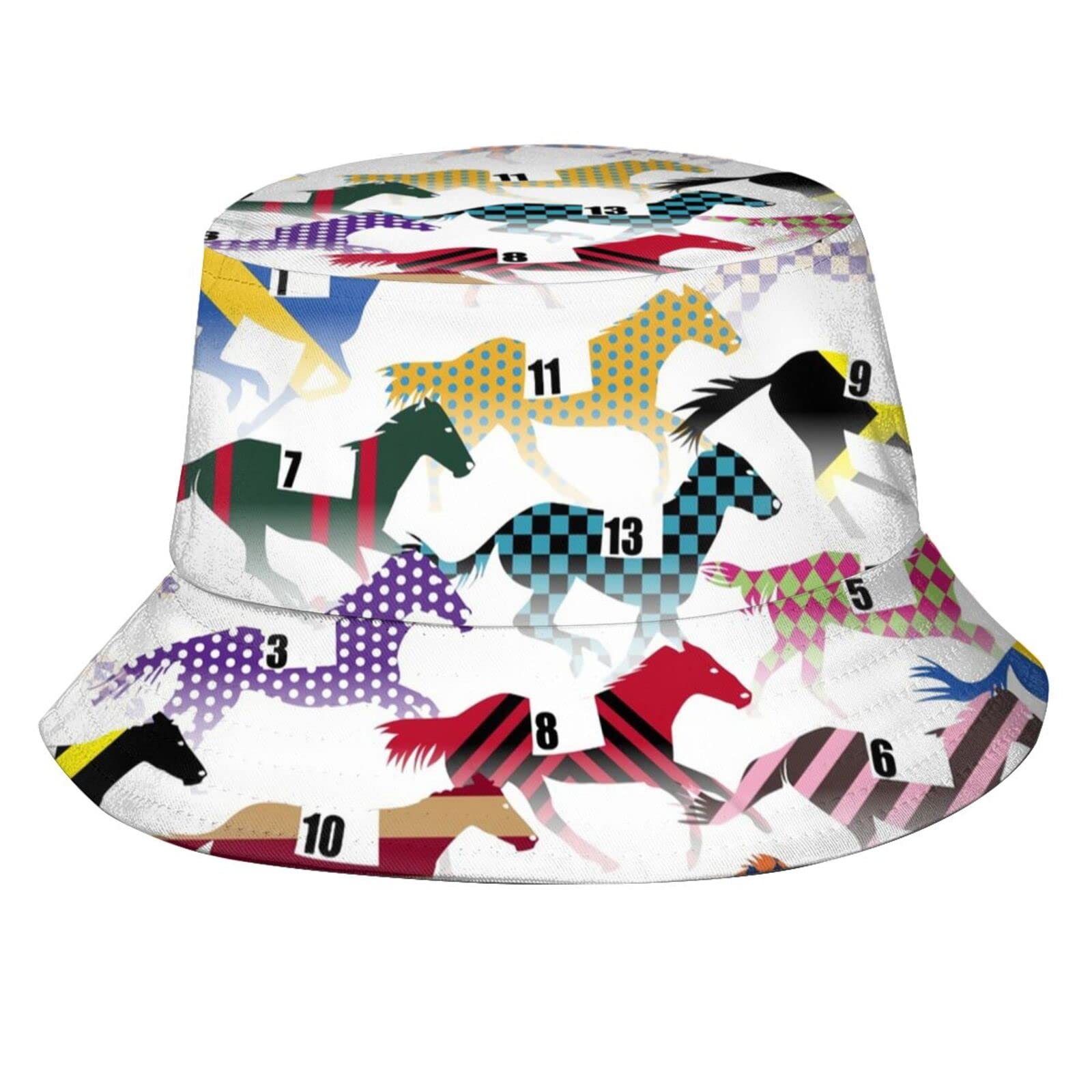 DJNGN Horse Races Bucket Hat Summer Fisherman Cap Travel Sun Hat for Men Women