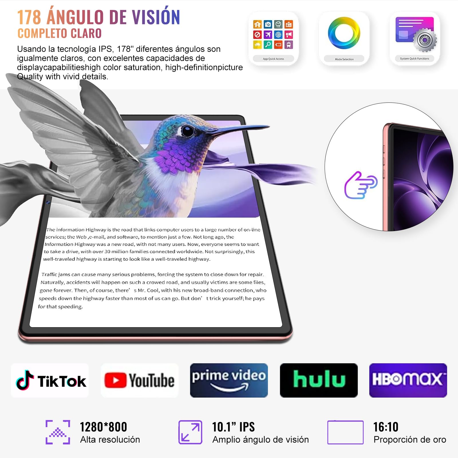 Tablet Android 15 10 Pulgadas Gemini AI, 64GB ROM + 2TB TF, Octa-Core, 5G WiFi, Widevine L1, GMS, Bluetooth 5.0, 5MP + 8MP, 3.5mm Audio, 1280*800 FHD IPS, Tablet con Teclado + Ratón + Protectora, Rose