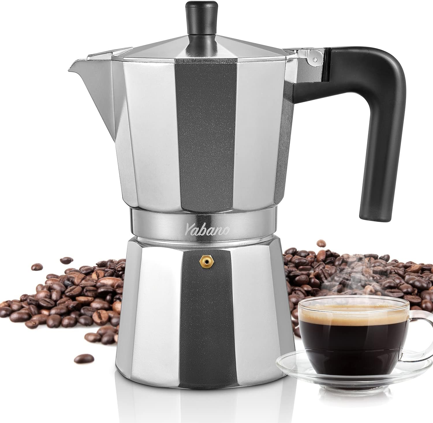 Yabano Stovetop Espresso Maker, 1 Cups Moka Coffee Pot Italian Espresso for Gas or Electric Ceramic Stovetop, Italian Coffee maker for Cappuccino or Latte