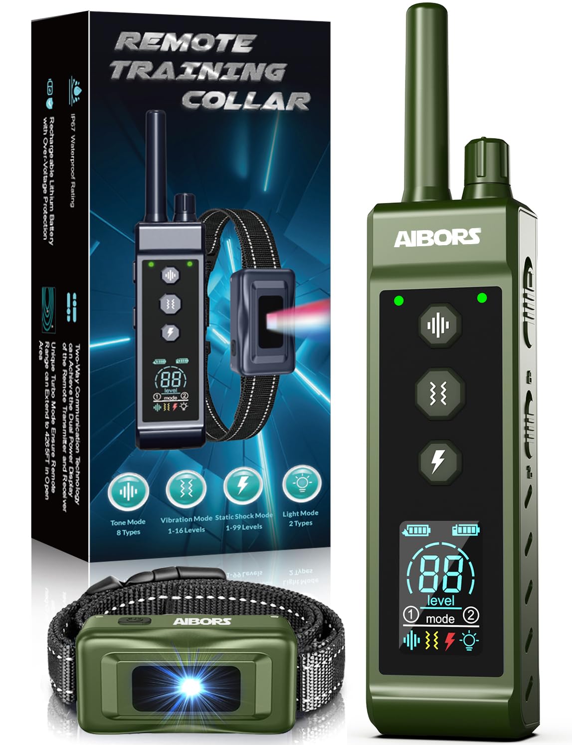 Dog Shock Collar - 4300FT Dog Training Collar with Remote,Shock-Lock,Light for Night Walks, Innovative IPX7 Waterproof with 4 Training Modes, Rechargeable E-Collar for 8-150 LBS