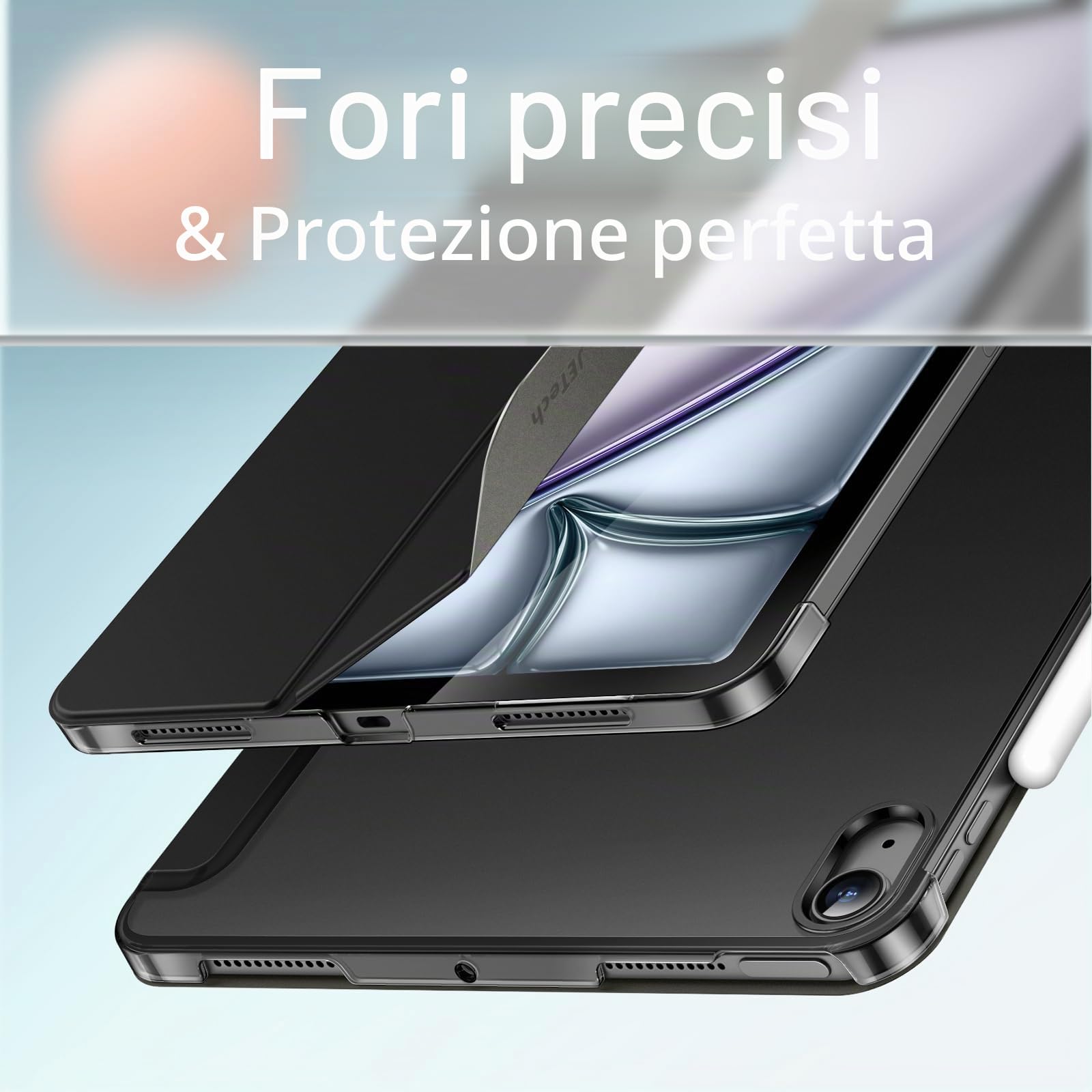 JETech Custodia SOLO iPad Air 11 Pollici M4/M3/M2 2026/2025/2024 Retro Rigido Auto Svegliati/Sonno (Nero)