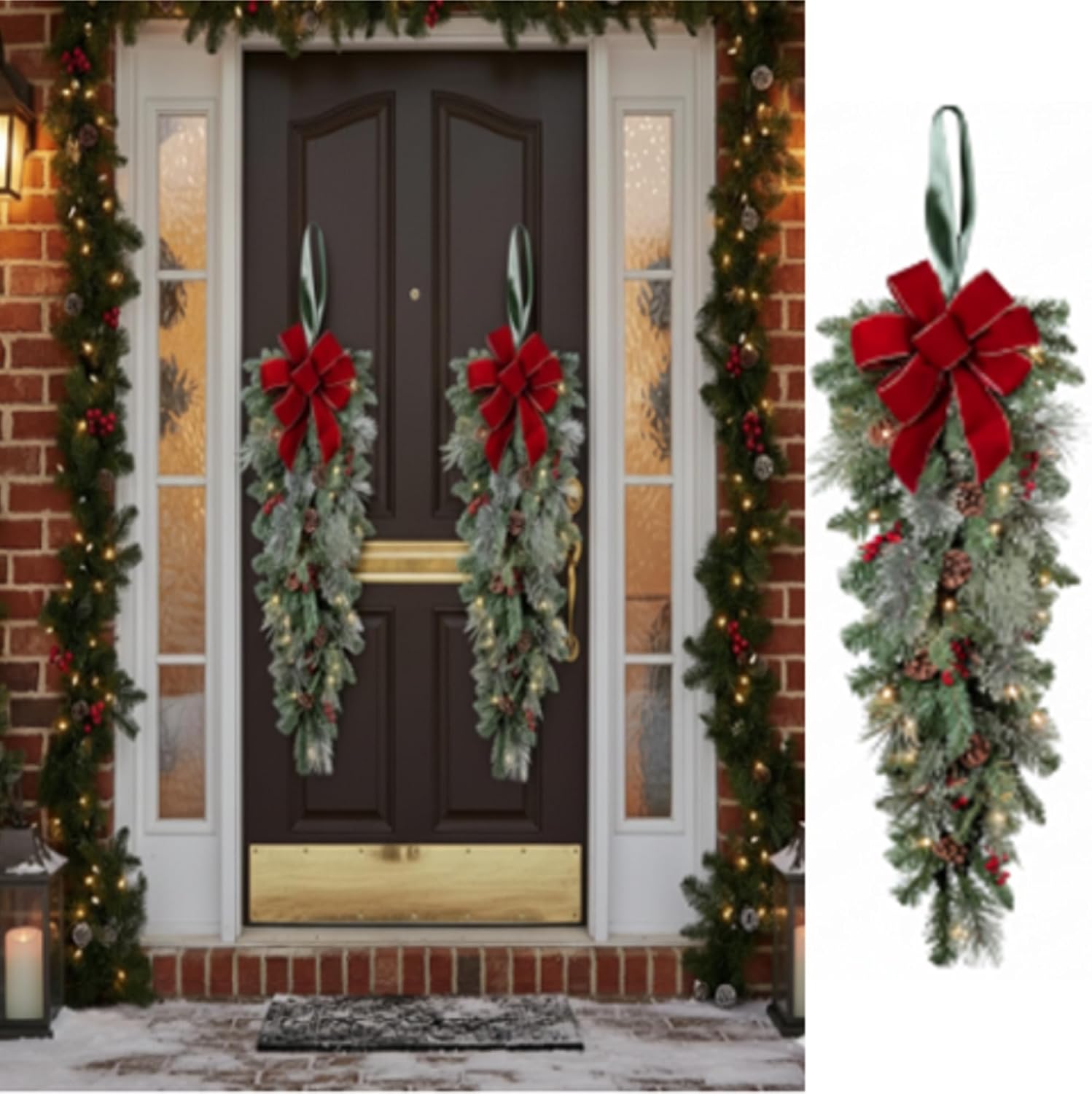 Suncalla 3 Pack 36" Christmas Teardrop Swag Lighted Artificial Pine