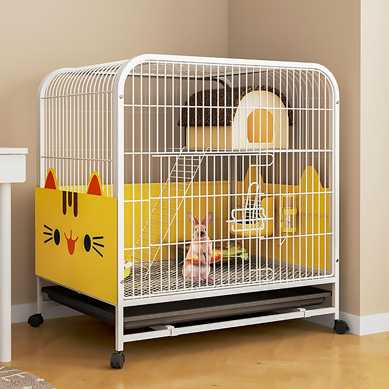 Rabbit Cage, Large Indoor Bunny Hutch, Double-Layer Anti-Spray Design, Easy to Install - Spacious Square Tube Construction