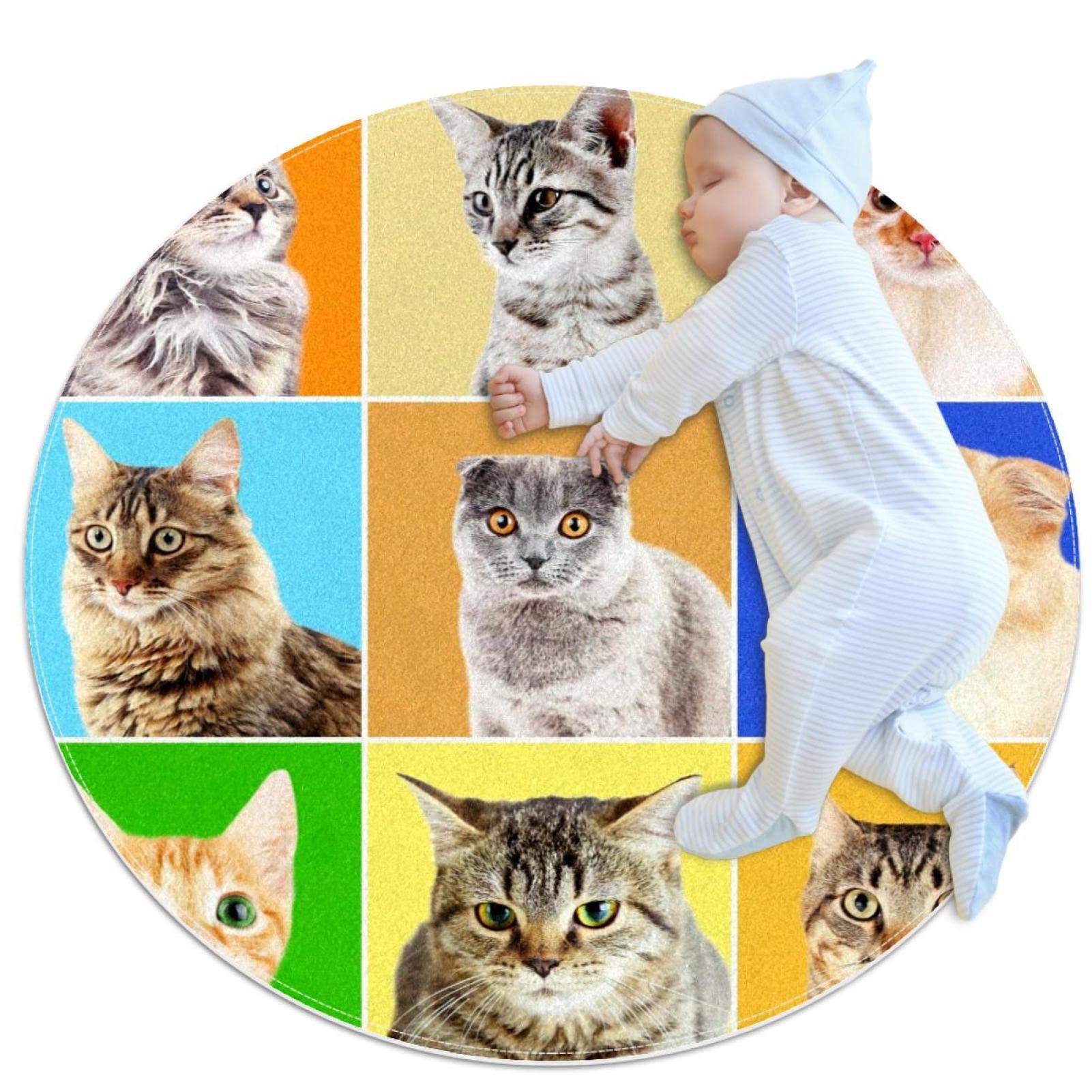 Tapis de salle de bain chat rond antidérapant chambre et canapé 1m