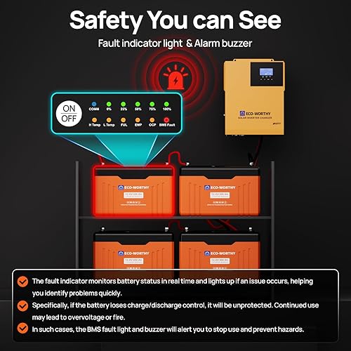 Miniatura 6 de ECO-WORTHY 12V 300Ah Batería de litio LiFePO4 Bluetooth con LEDs SOC, protección contra bajas temperaturas, 3840Wh, BMS de 200A hasta 15000 ciclos