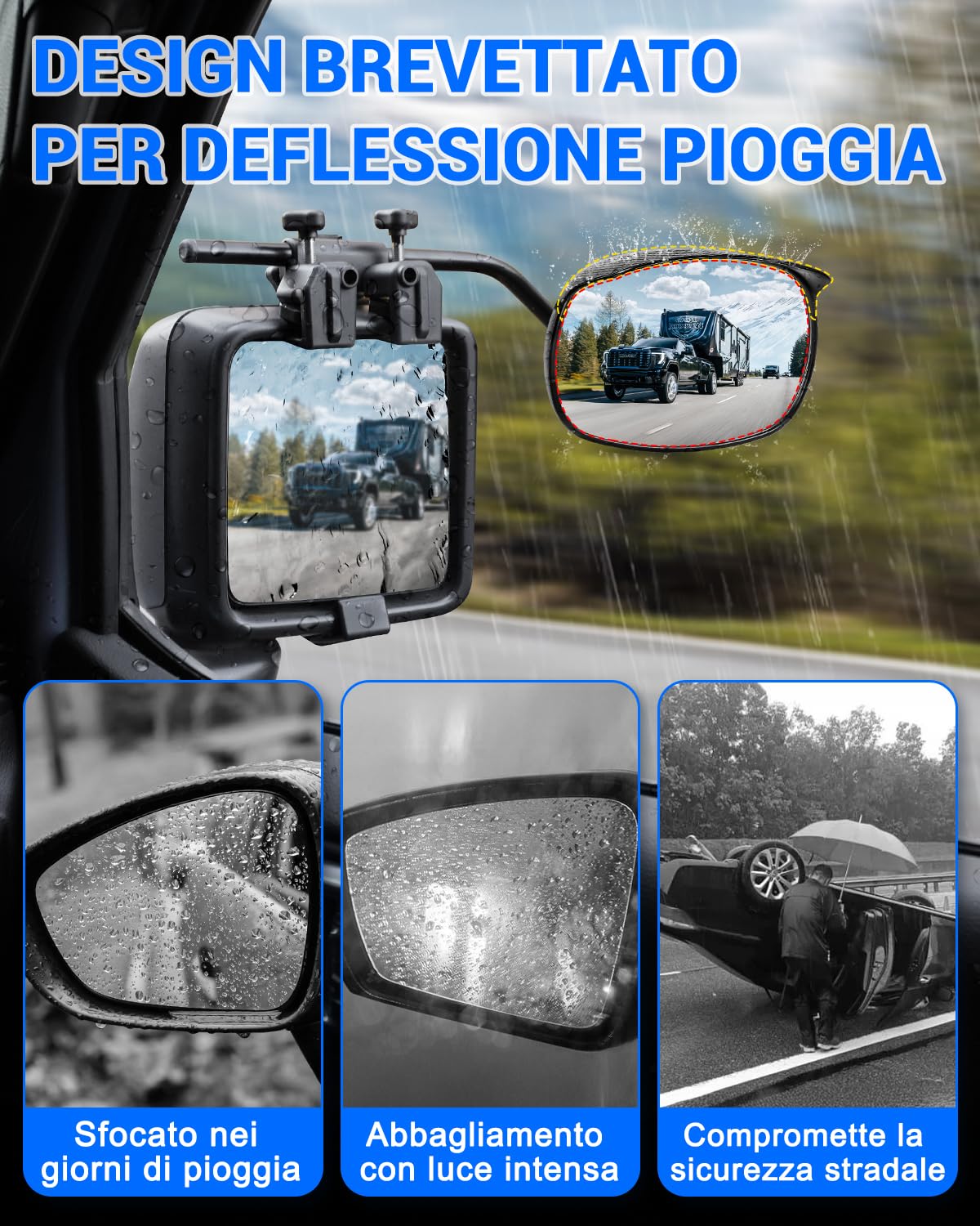 SUPAREE Specchietti Roulotte Specchietti Retrovisori per Roulotte Specchietti per Roulotte Convesso con Copertura Antipioggia per Tutti i Tipi Di Veicoli Comuni (2 Pezzi)