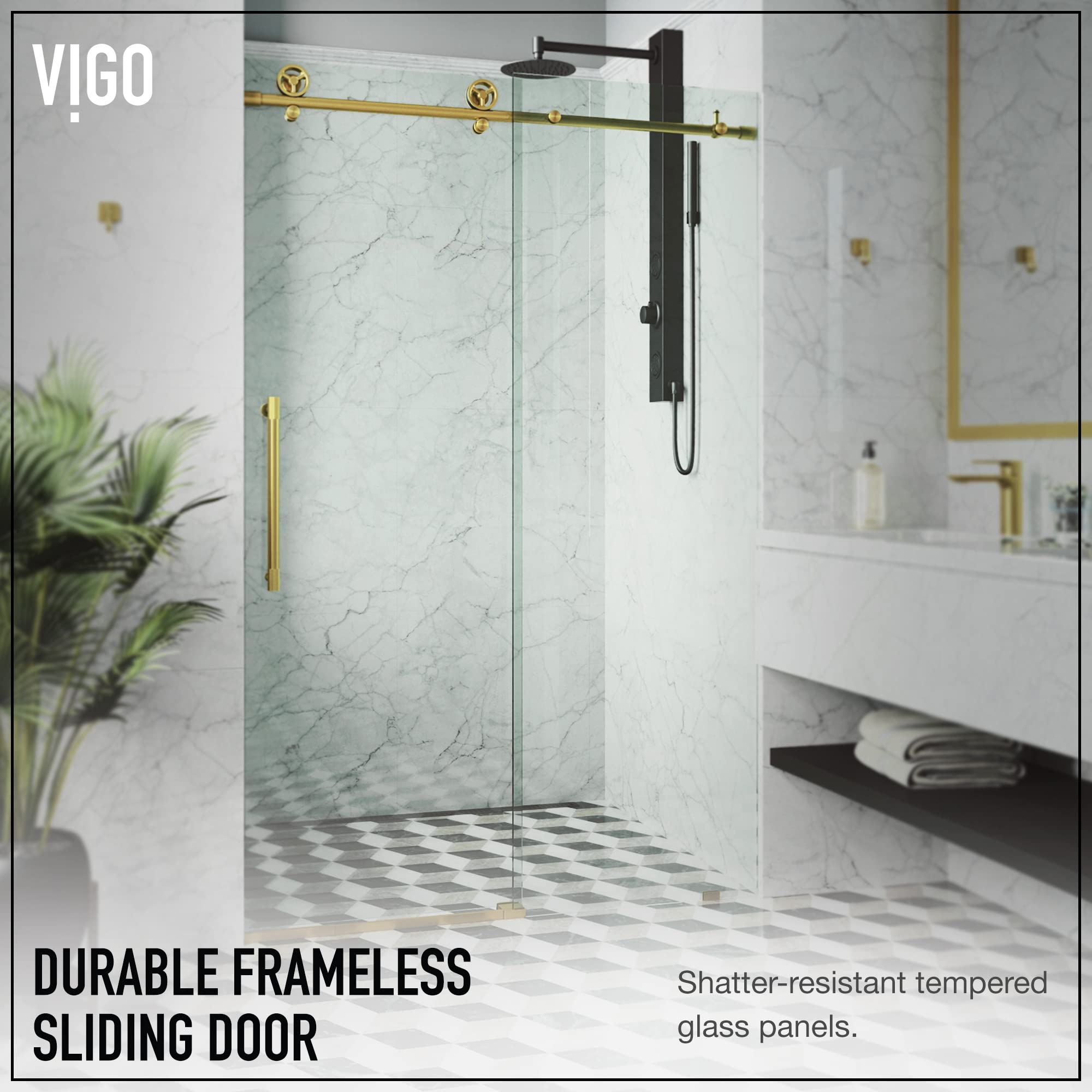 Buy VIGO Adjustable 56 60 in. W x 76 in. H Elan Cass Frameless Glass