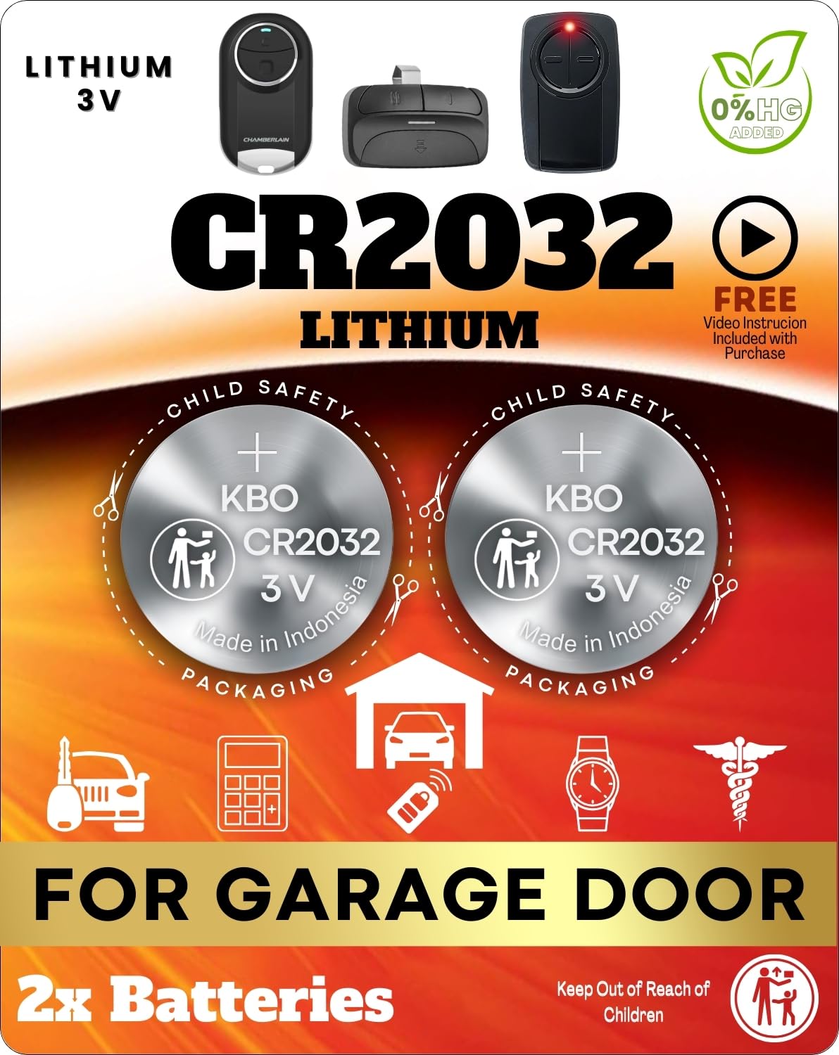 Batteria per apriporta garage - 2 pezzi CR2032, pulsante al litio da 3 V, alimentazione di ricambio per telecomandi, tastiere, sensori principali