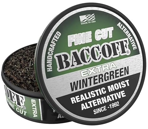 1 Can, BaccOff Extra Wintergreen Fine Cut, Bold Wintergreen Flavor