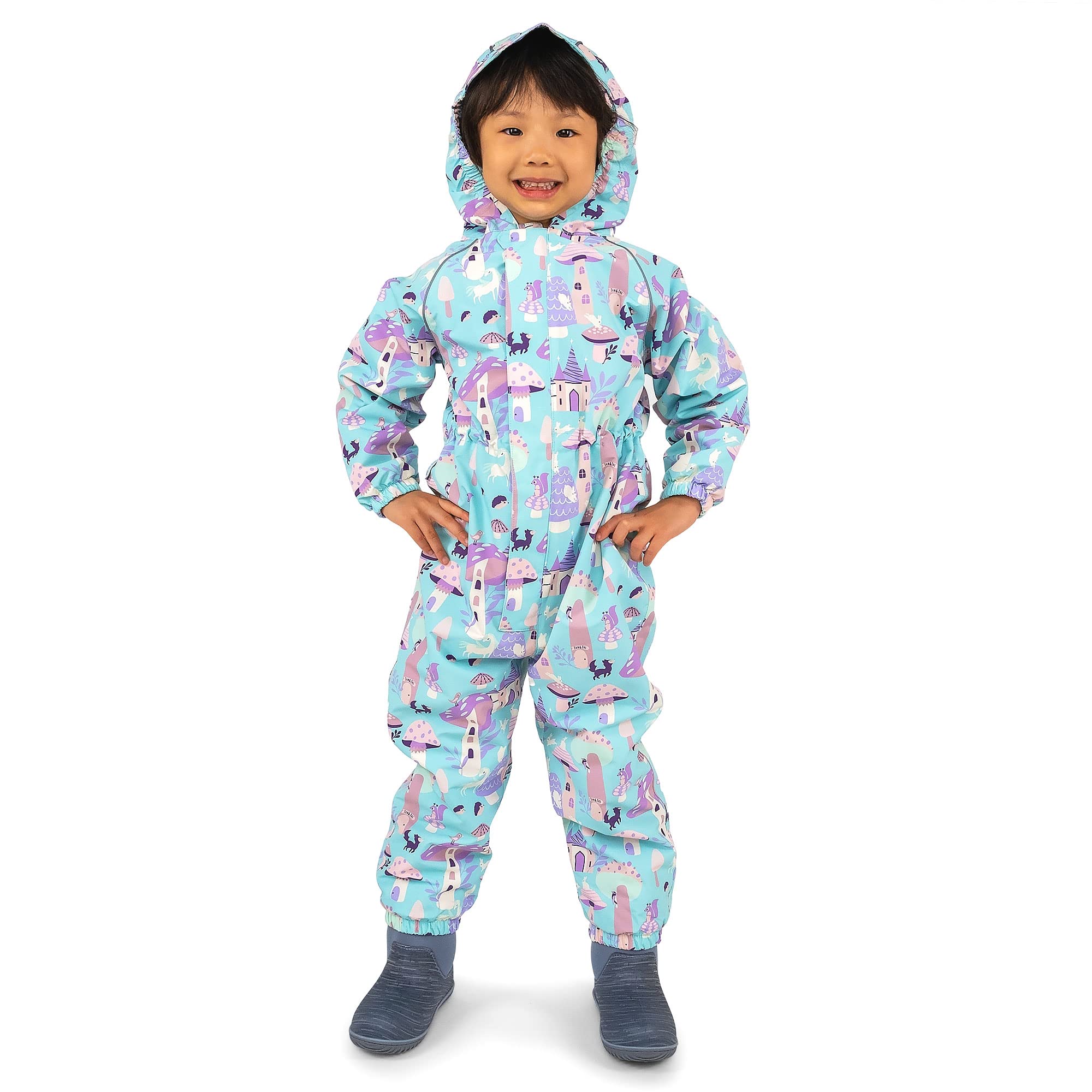 JAN & JUL Girls Rain Suit, Waterproof Fleece-Lined for Winter (Cozy-Dry: Enchanted, 5T)