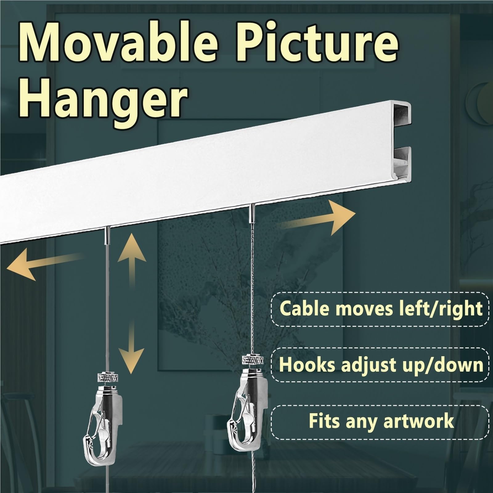 Cuelga Cuadros Para Galerías, Oficinas Y Decoración Del Hogar | Kit De Accesorios Para Colgar Obras De Arte: Cables Y Ganchos Ajustables Para Fotos, Marcos, Cuadros Y Paredes Creativas