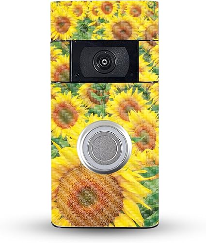 MightySkins - Piel de fibra de carbono compatible con timbre de video Ring (2ª generación), campo de girasol, acabado de fibra de carbono