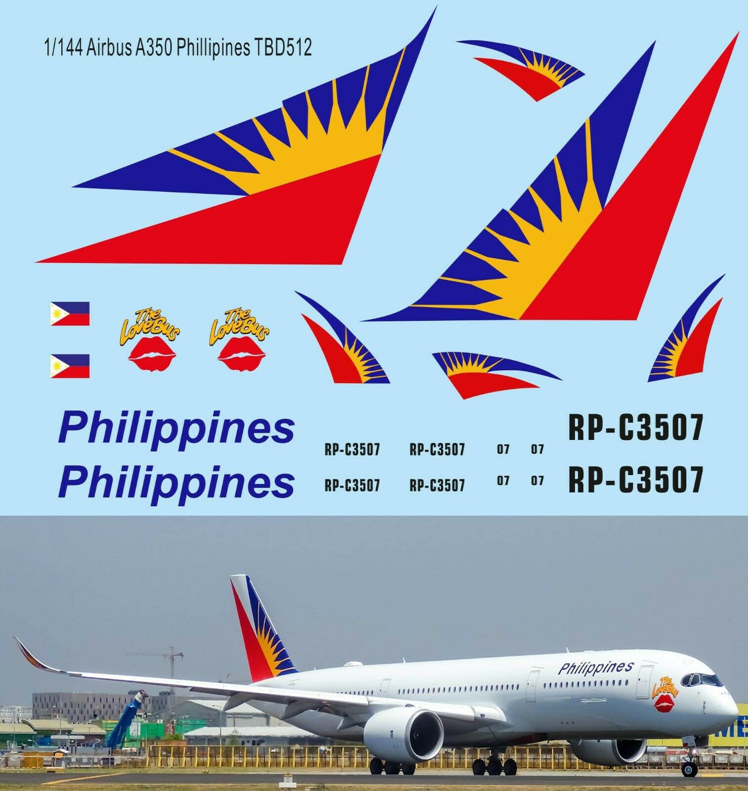 Decals 1/144 Airbus A350 Philippines Airlines TBD512 finition premium